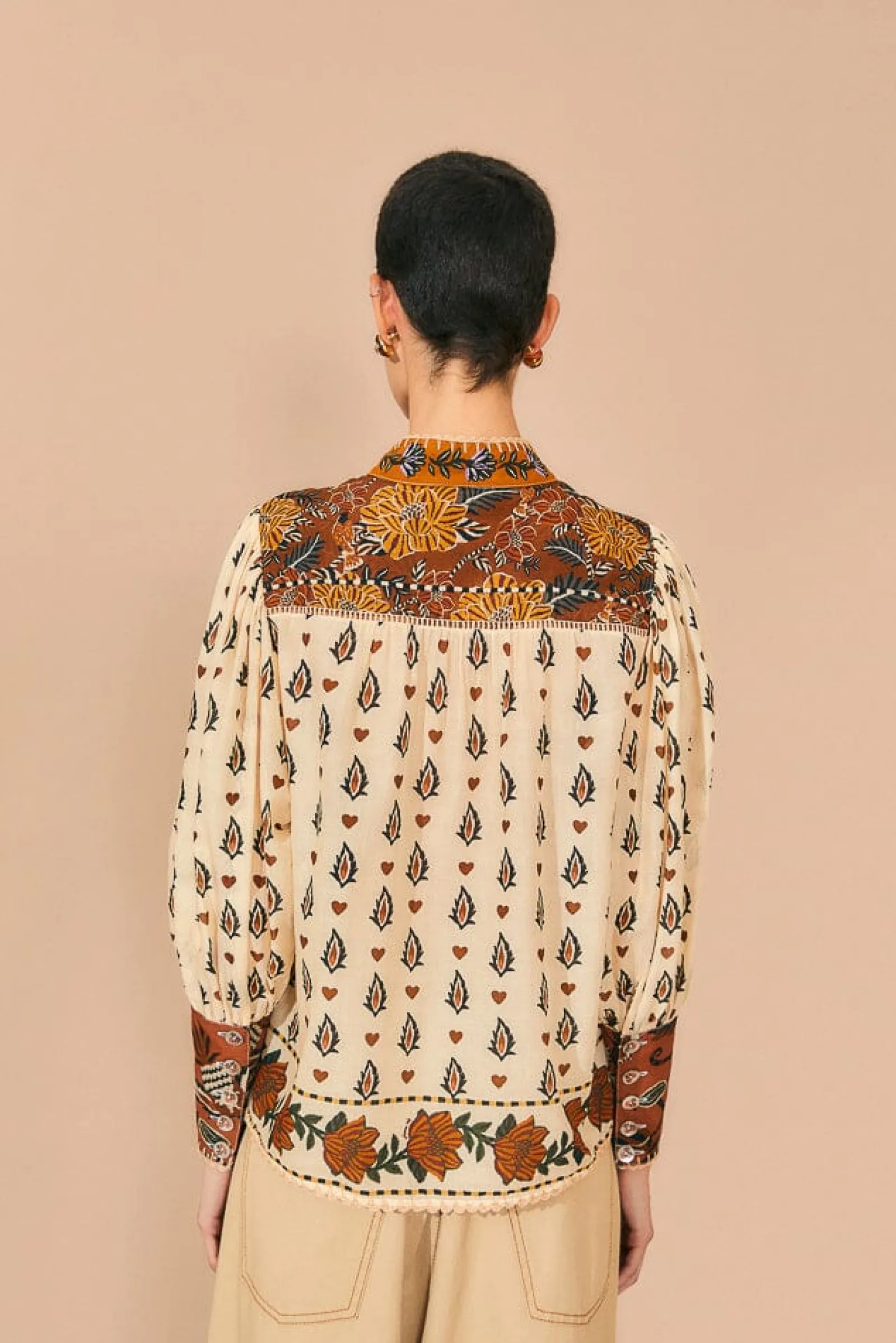 BEIGE AINIKA FLORAL LONG SLEEVE BLOUSE