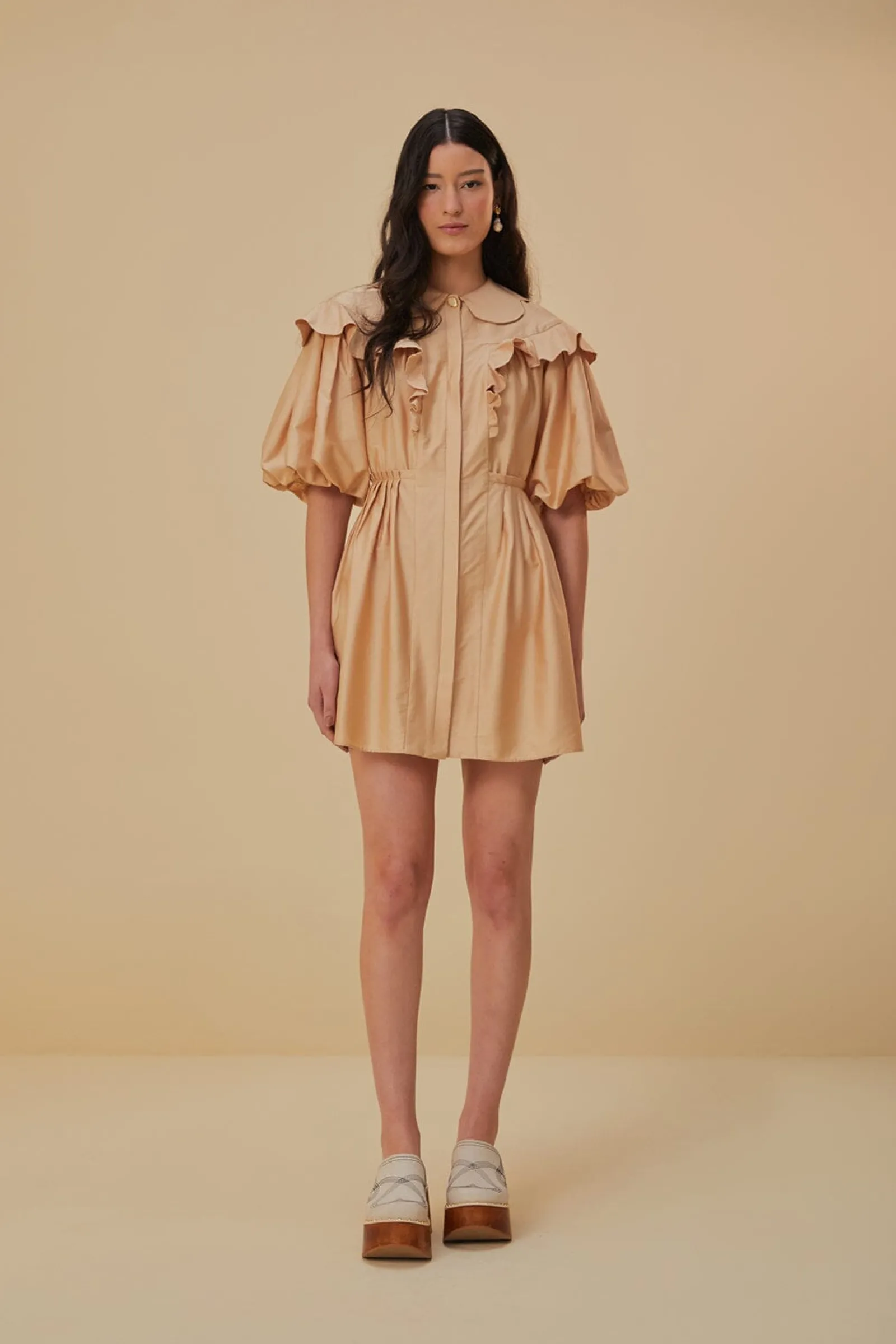 BEIGE SHORT SLEEVE MINI DRESS