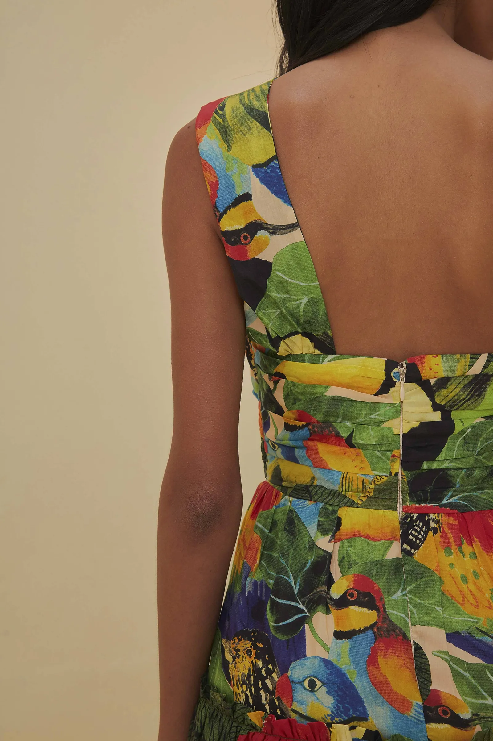 BIRD LEAVES SAND ONE SHOULDER MAXI DRESS