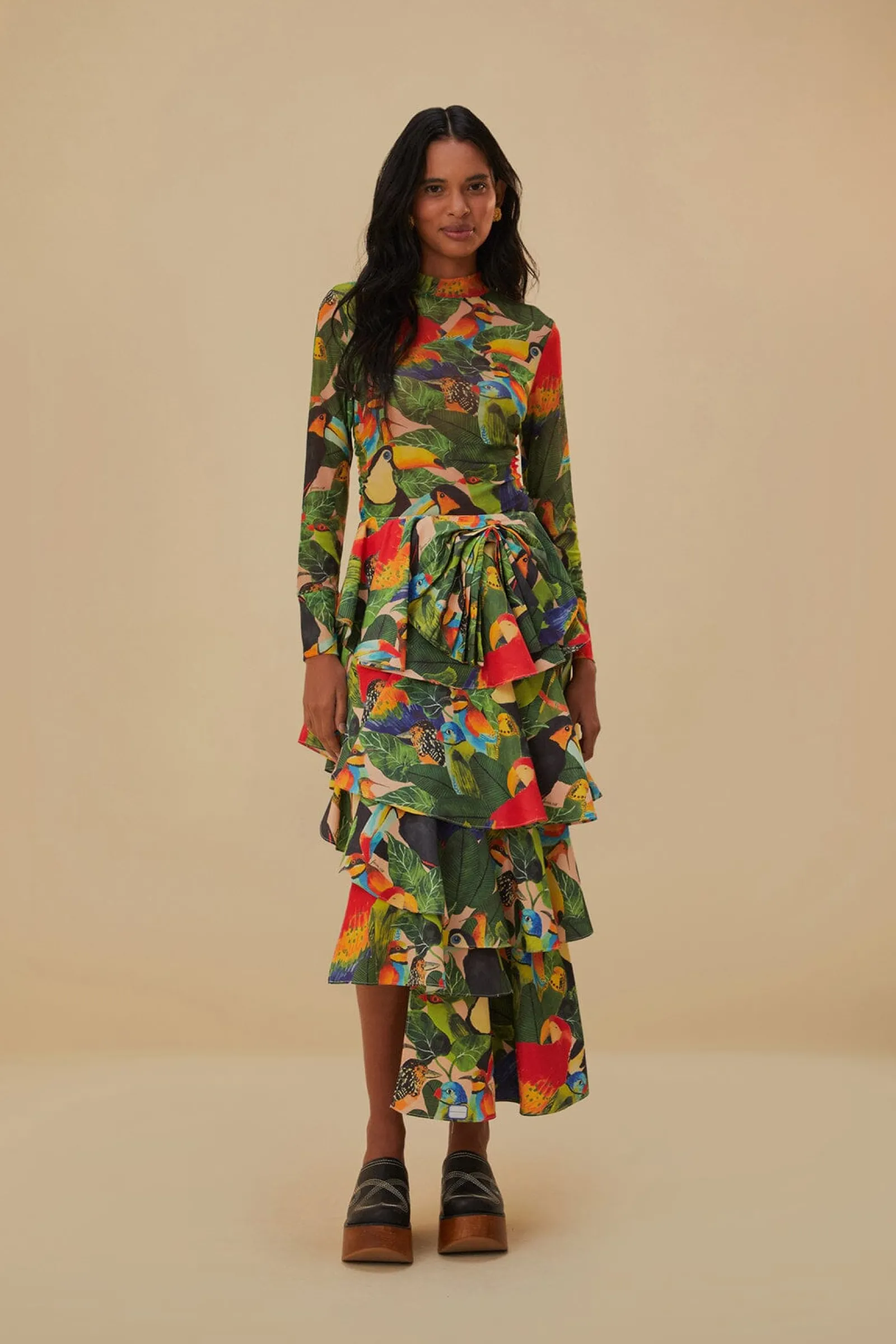 BIRD LEAVES SAND TULLE BLOUSE