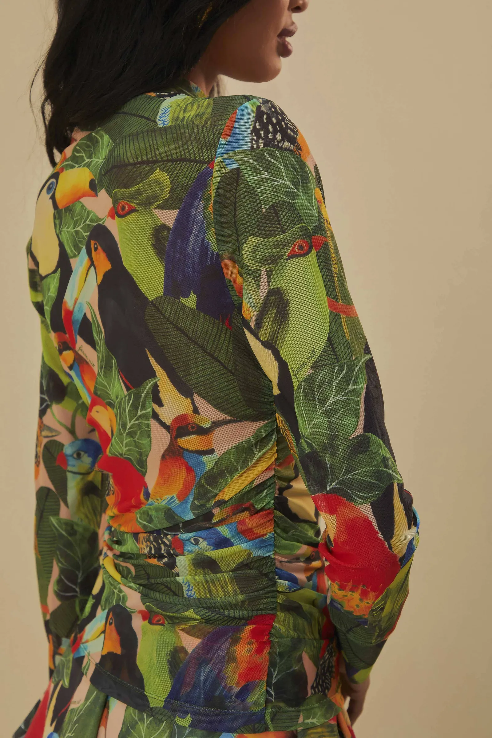 BIRD LEAVES SAND TULLE BLOUSE