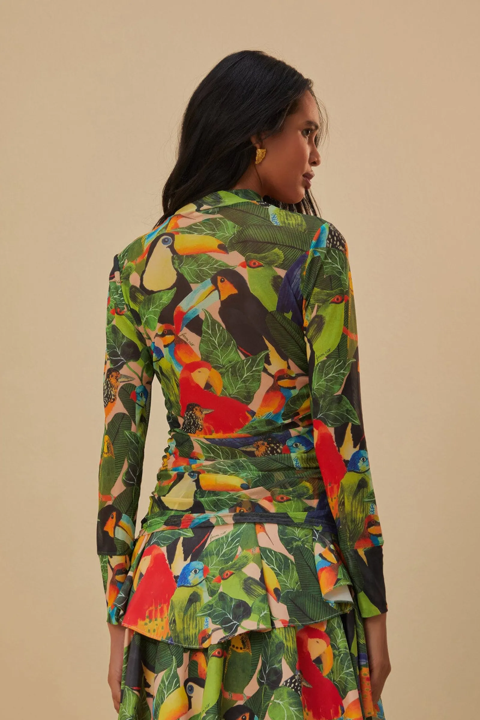 BIRD LEAVES SAND TULLE BLOUSE