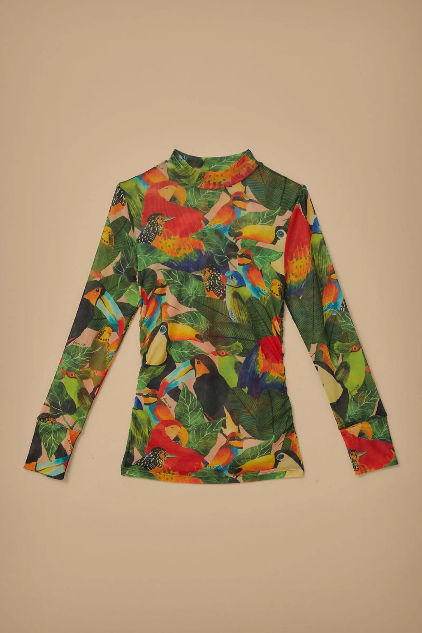 BIRD LEAVES SAND TULLE BLOUSE