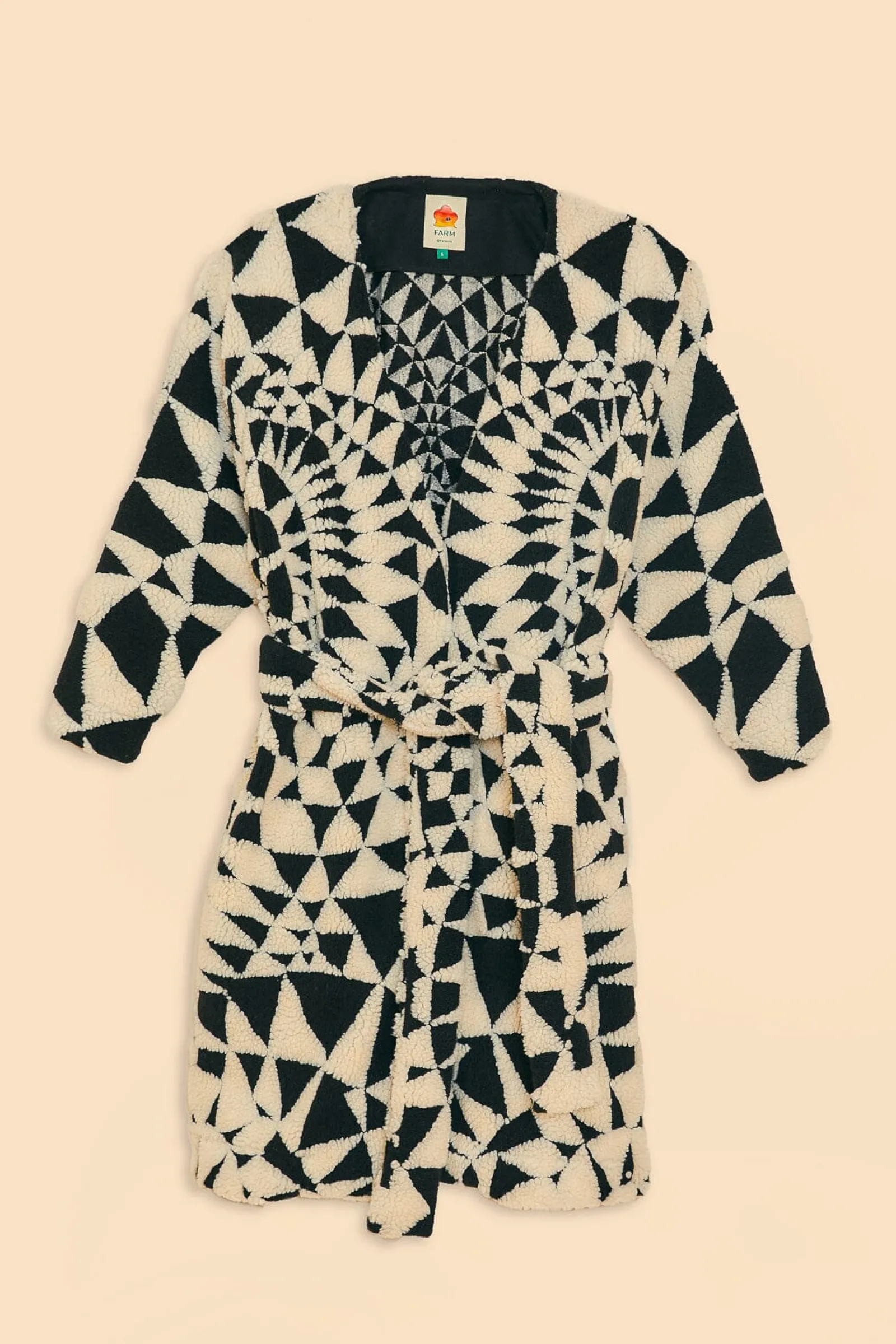 BLACK & WHITE HEART DECO MAXI FLEECE COAT