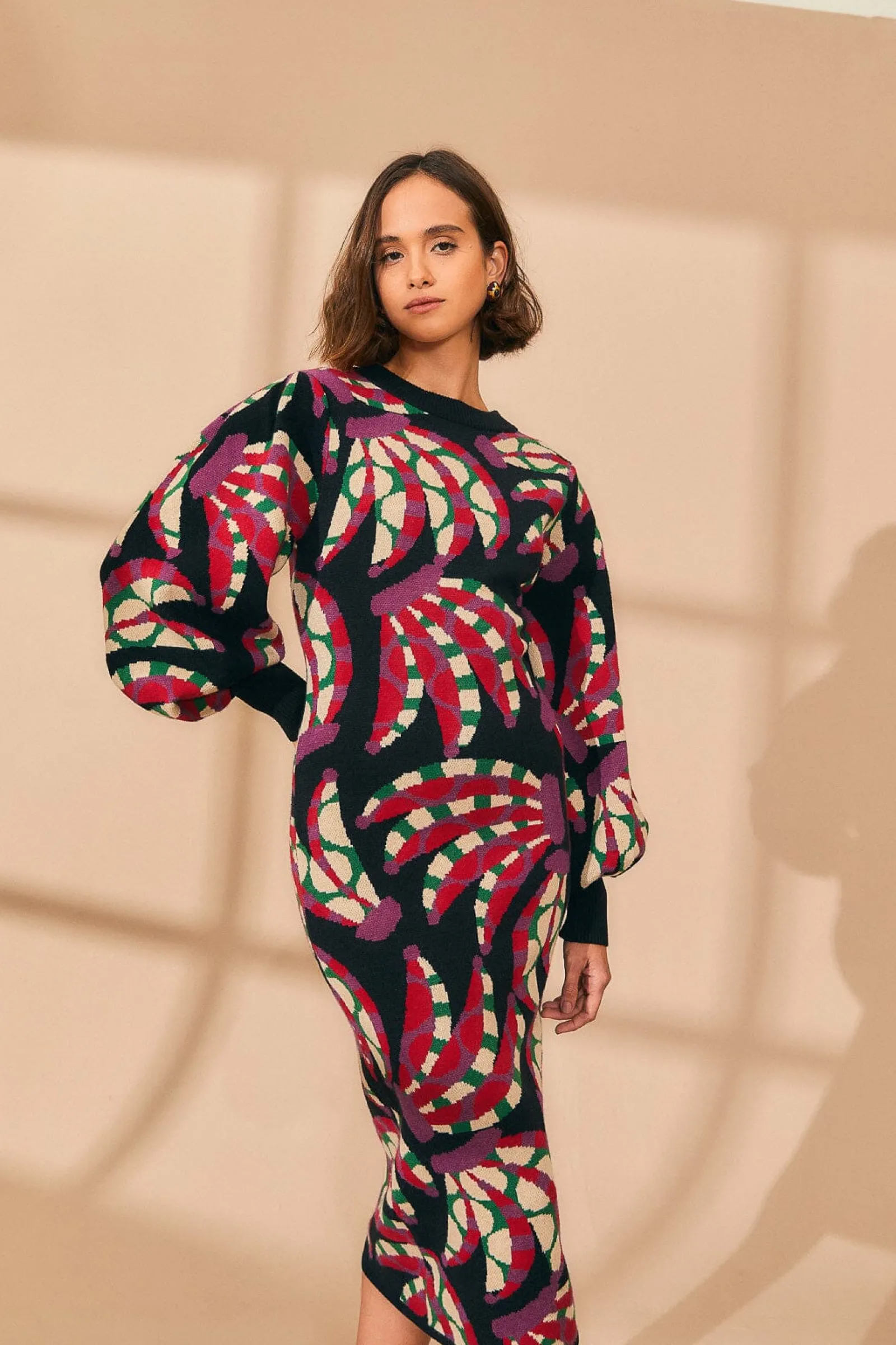 BLACK BANANA DOTS KNIT DRESS