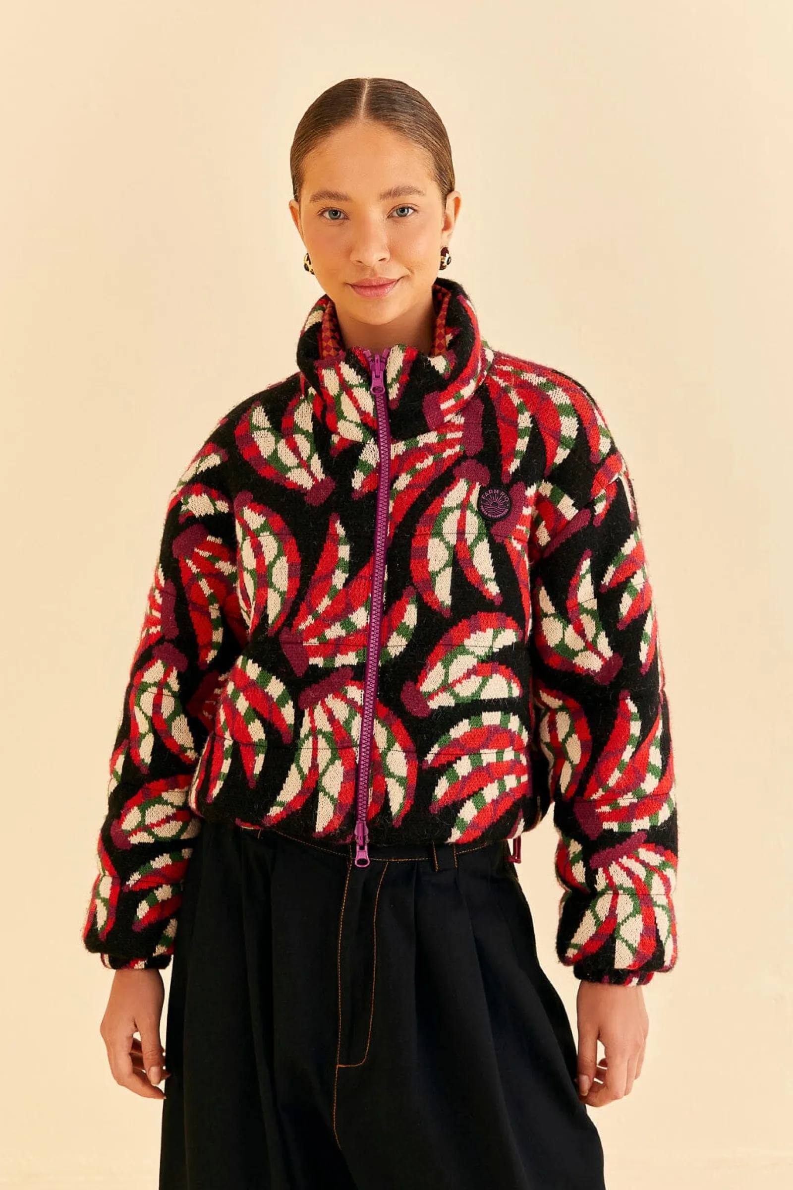  BLACK BANANA DOTS TRICOT REVERSIBLE PUFFER JACKET