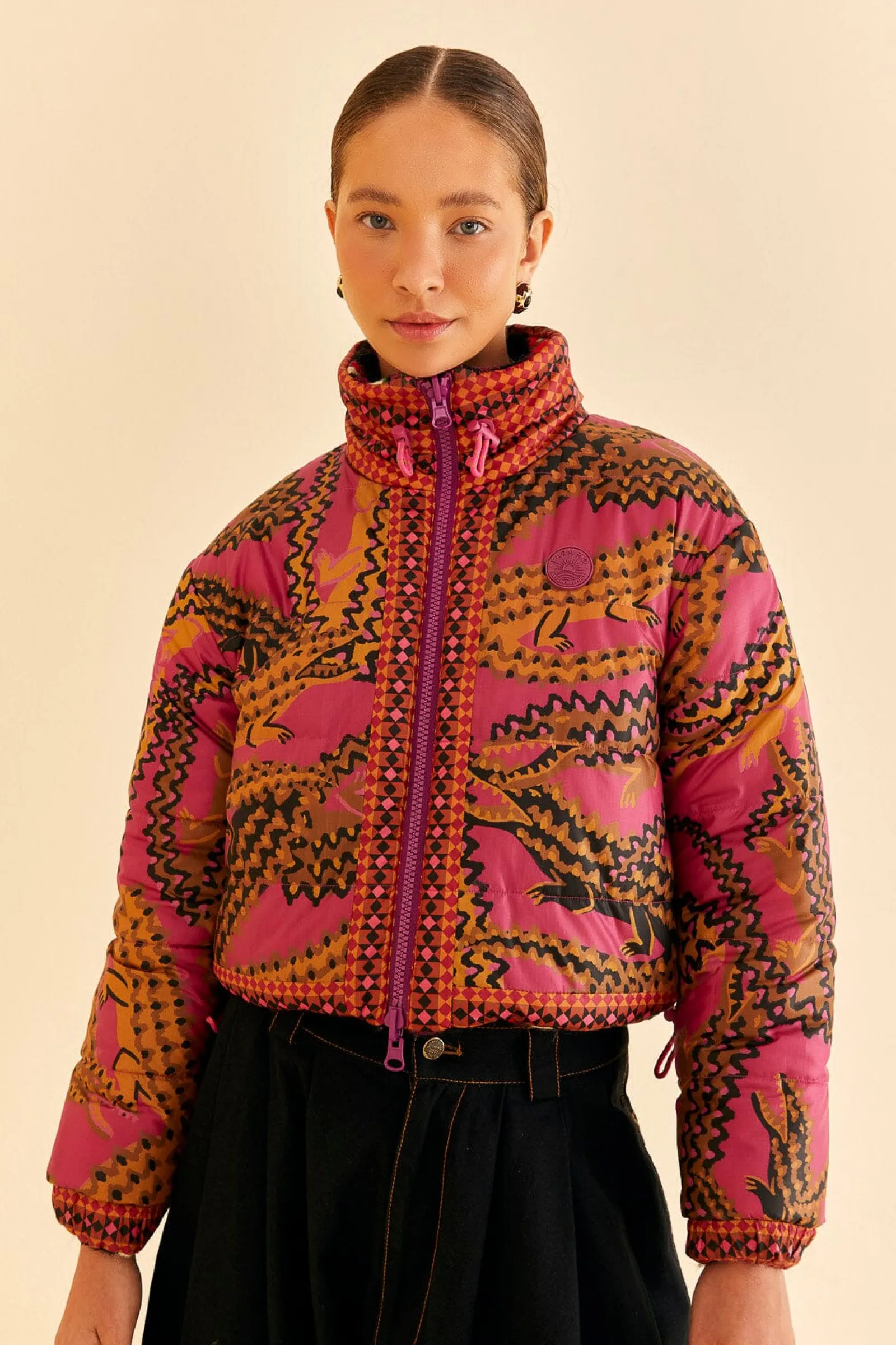 BLACK BANANA DOTS TRICOT REVERSIBLE PUFFER JACKET