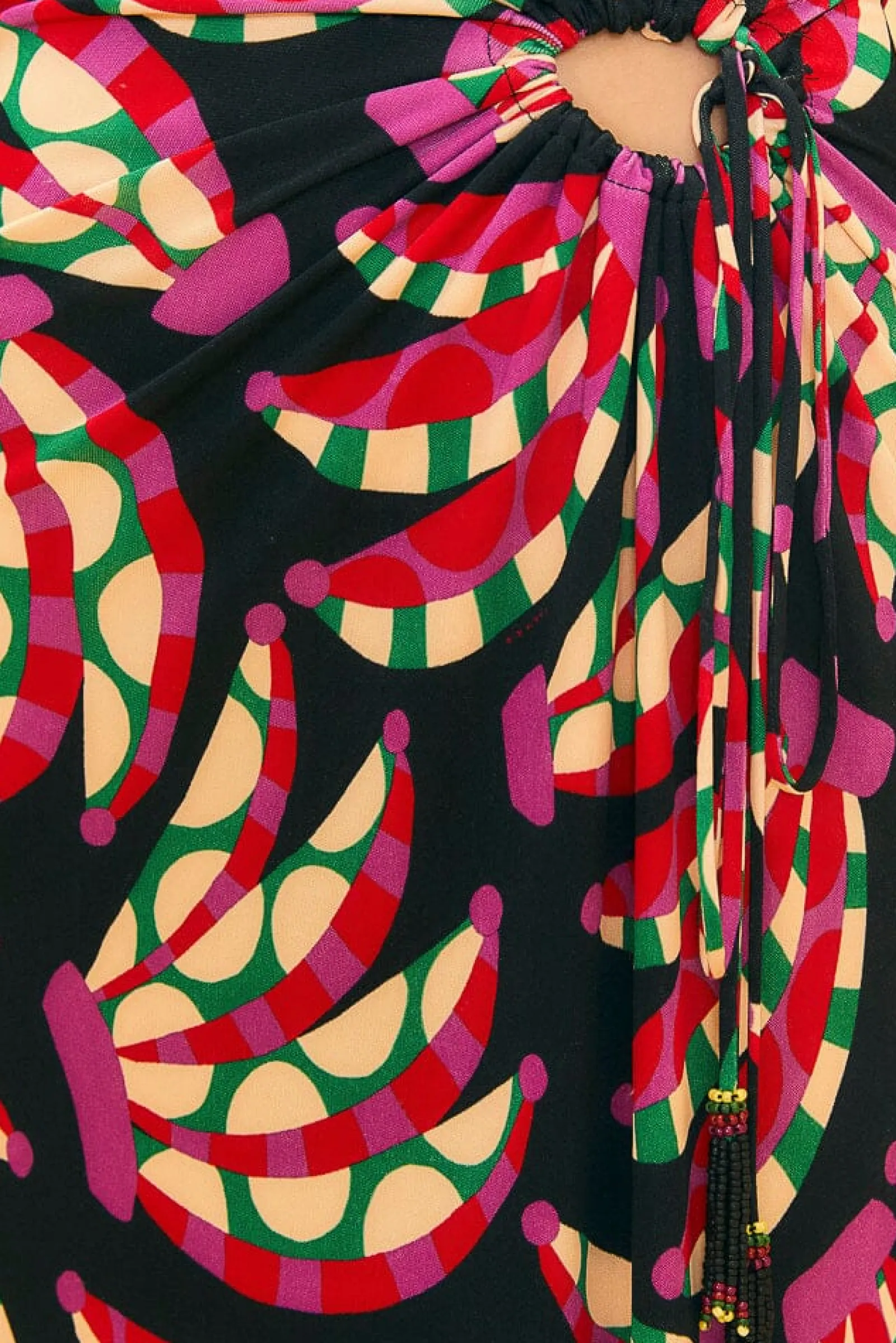 BLACK BANANA DOTS ONE SHOULDER MIDI DRESS