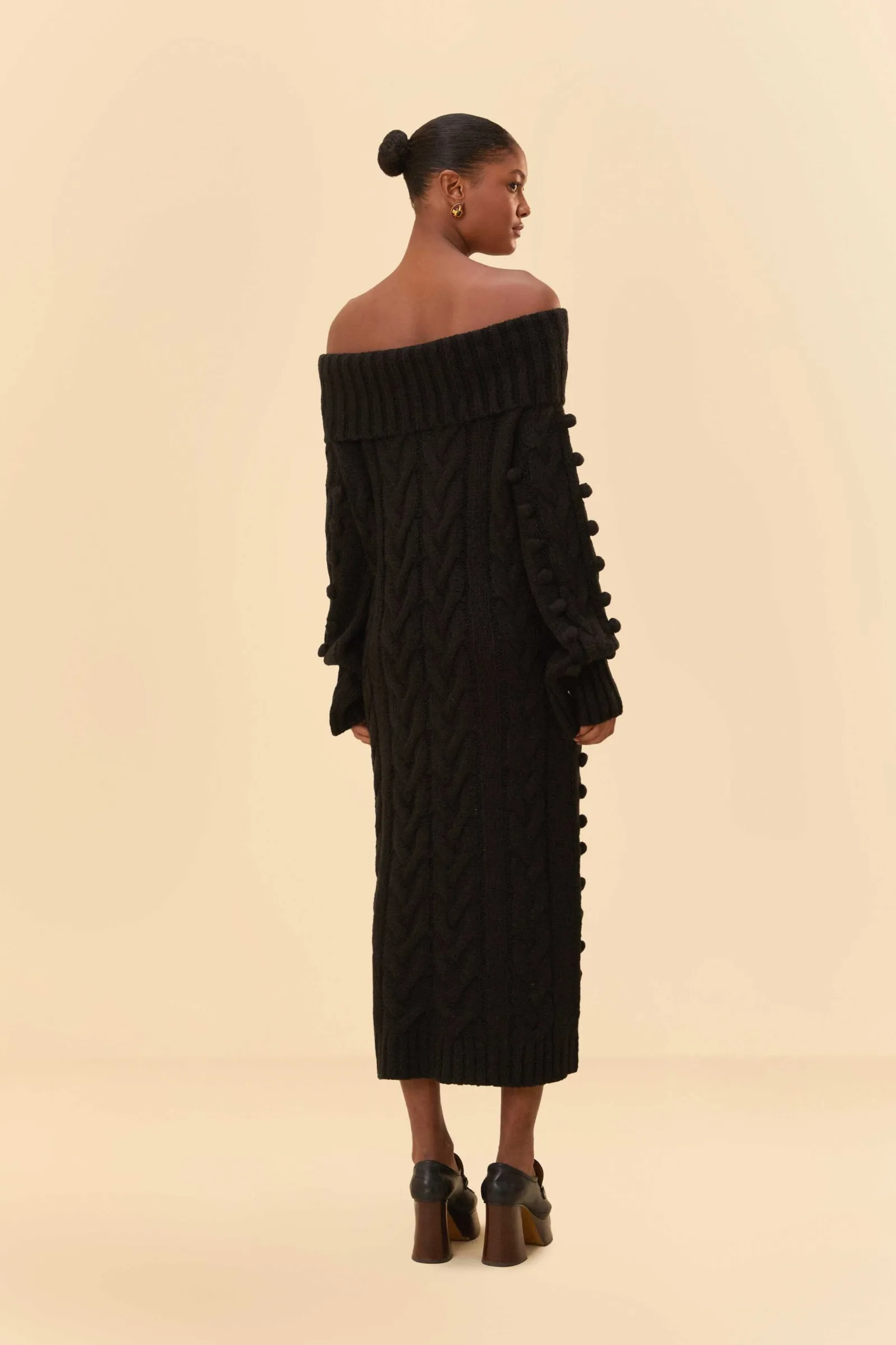 BLACK BRAIDED MIDI SWEATER DRESS