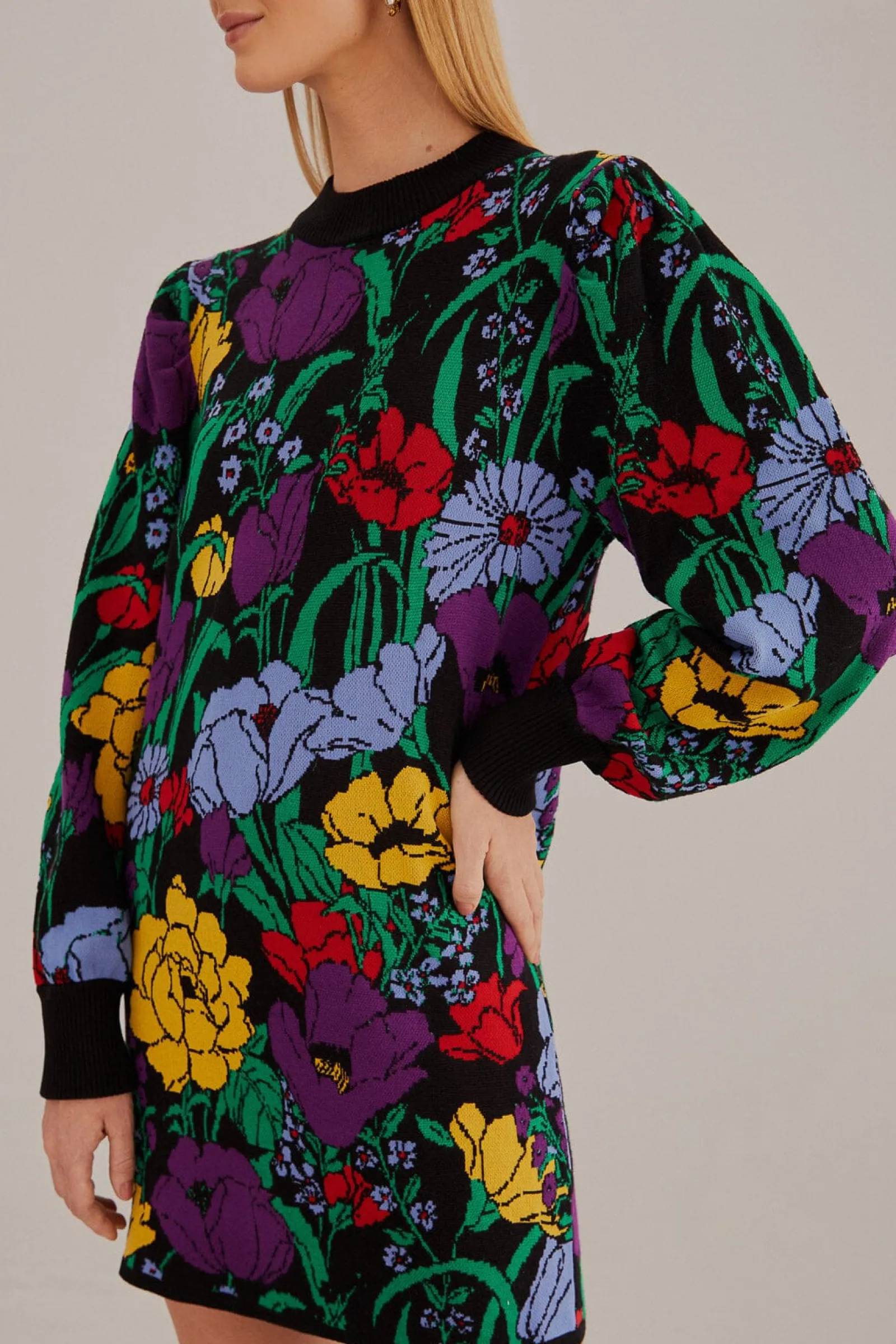 BLACK BUCOLIC GARDEN SWEATER DRESS