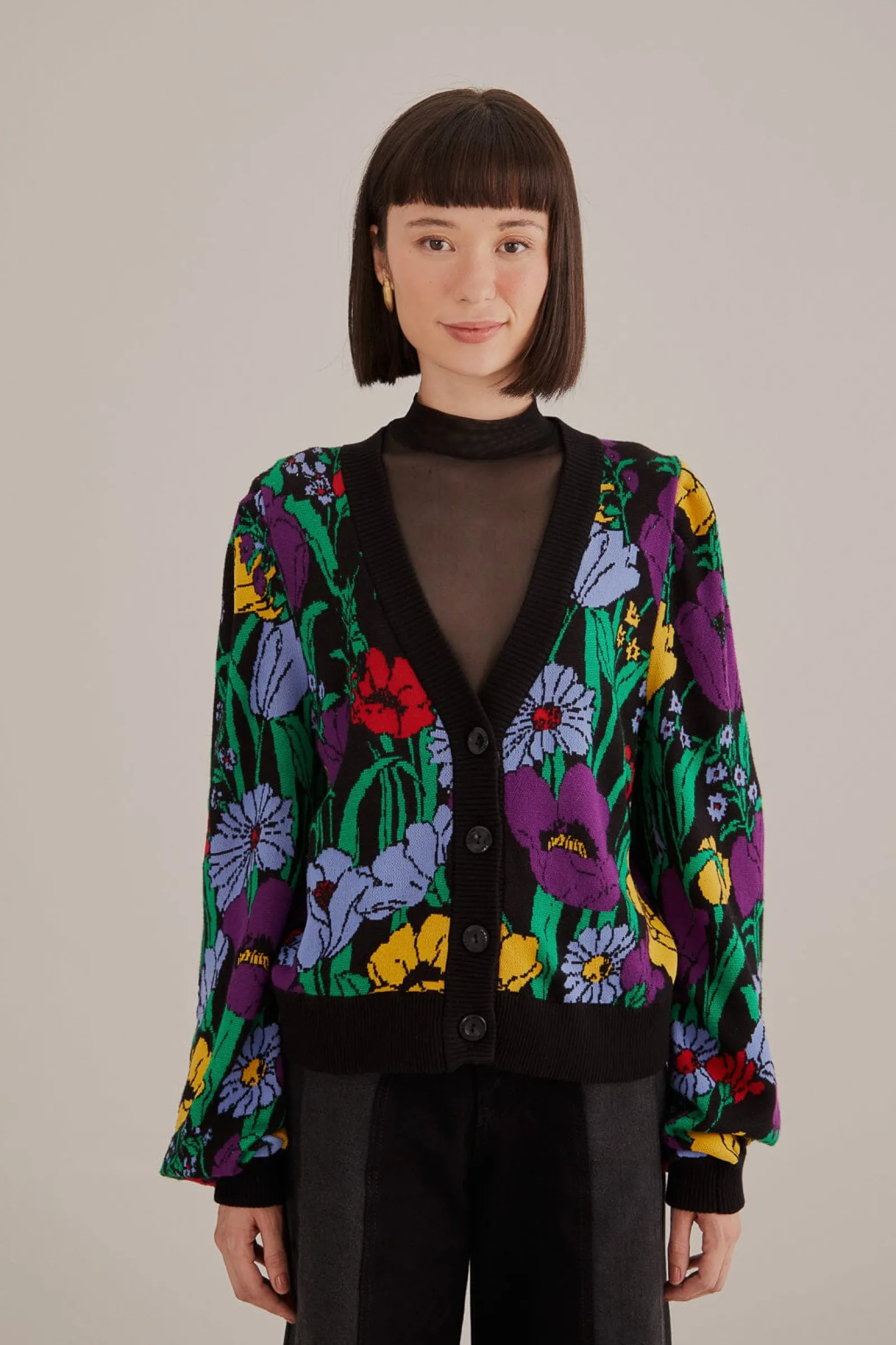 BLACK BUCOLIC GARDEN KNIT CARDIGAN