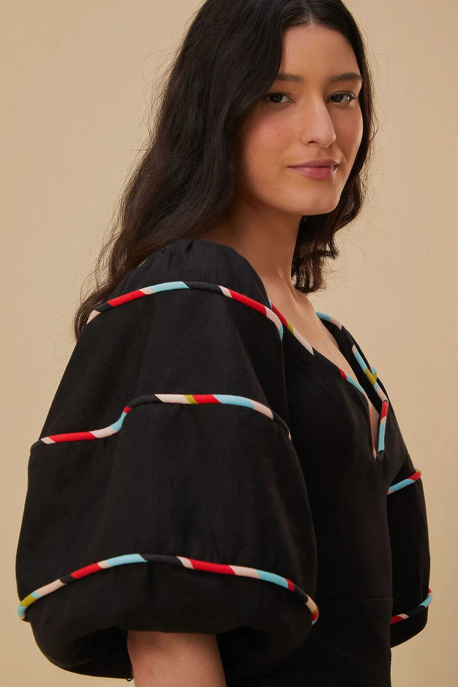  BLACK COLORED STRIPES SHORT SLEEVE MINI DRESS