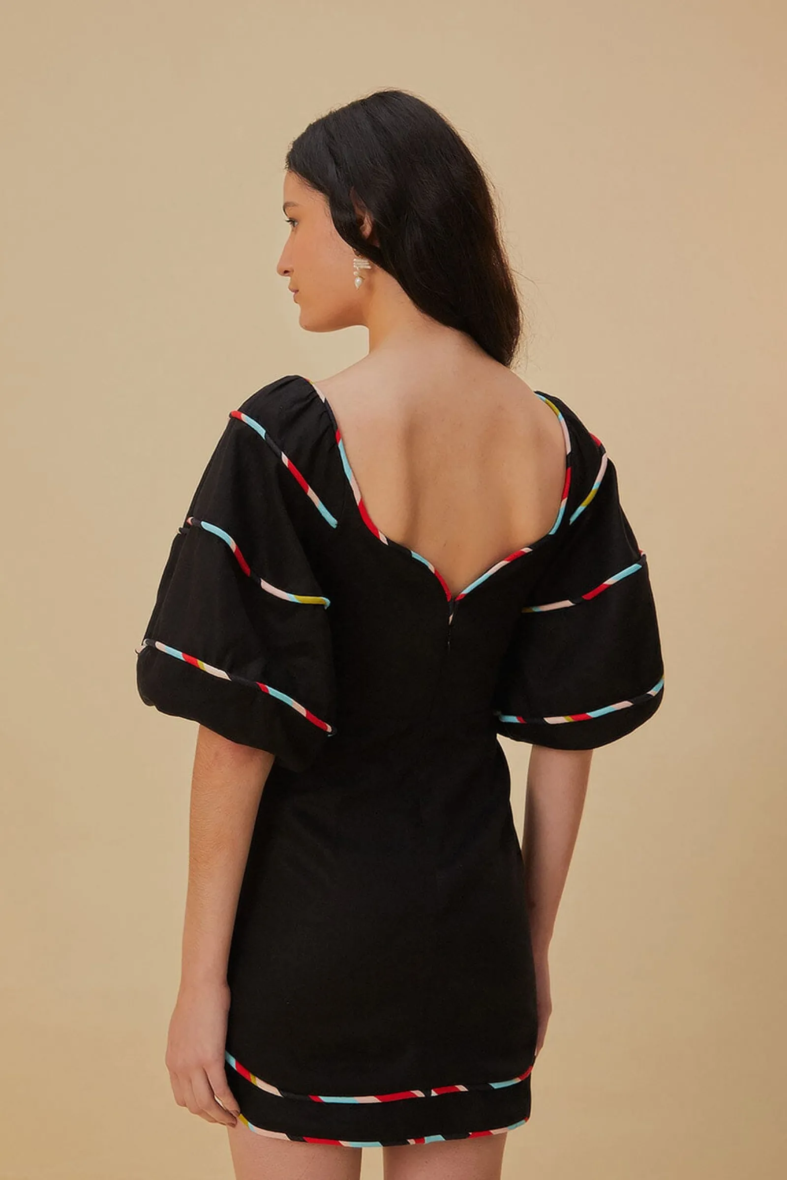  BLACK COLORED STRIPES SHORT SLEEVE MINI DRESS