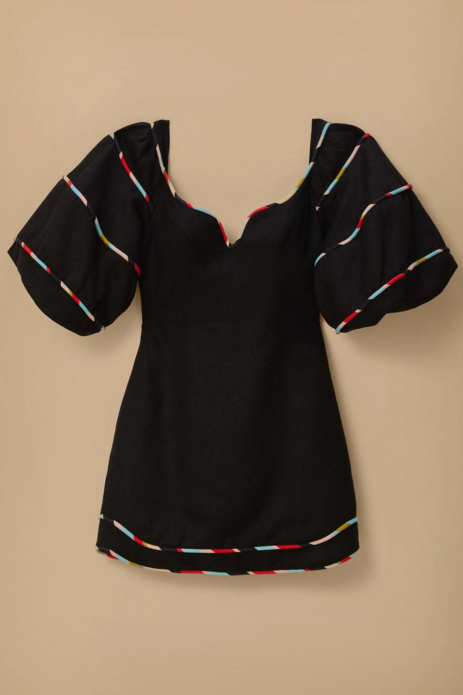  BLACK COLORED STRIPES SHORT SLEEVE MINI DRESS