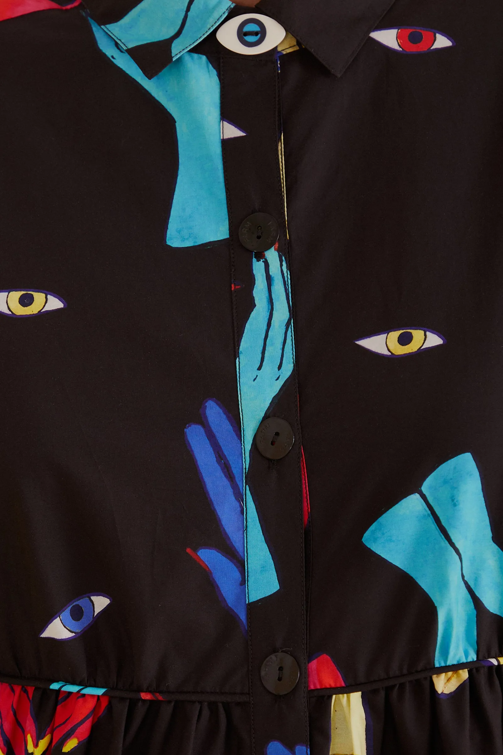 BLACK COLORFUL TOGETHER LONG SLEEVE MINI DRESS