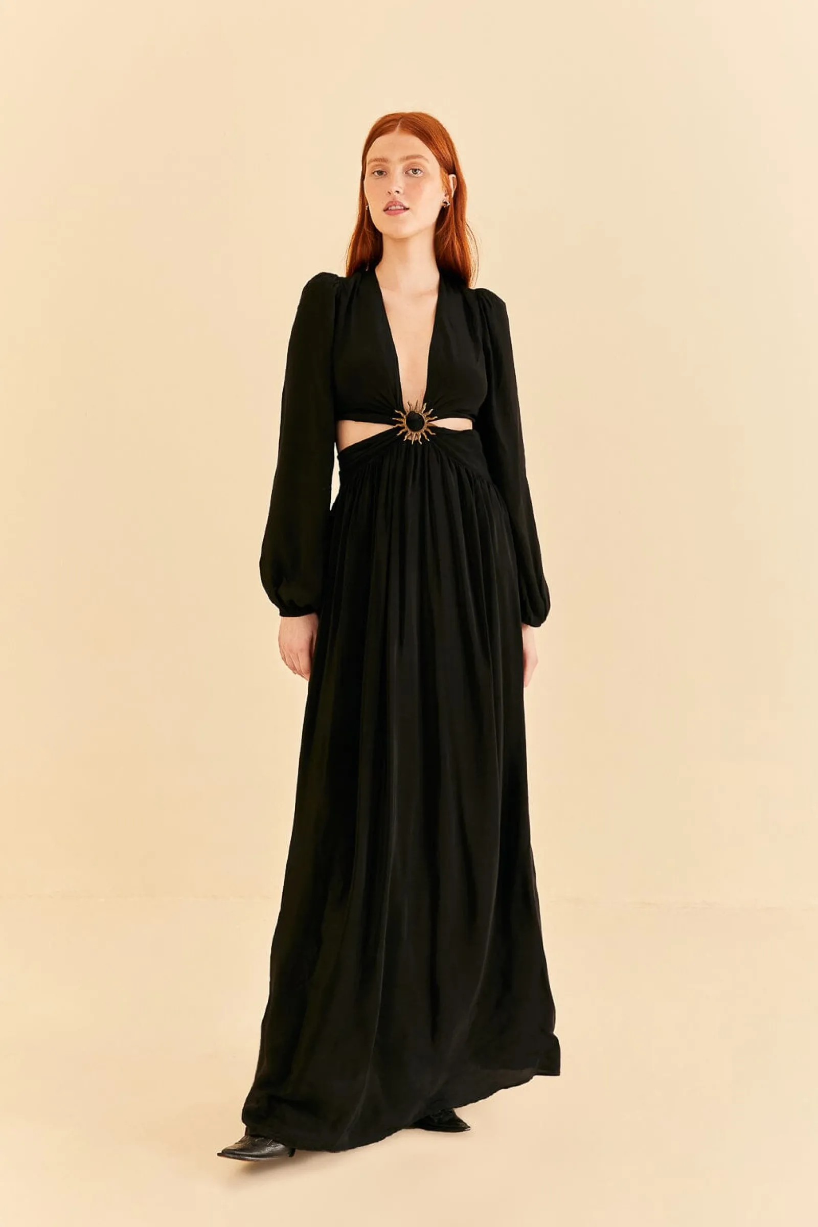 BLACK CUT OUT LONG SLEEVE MAXI DRESS