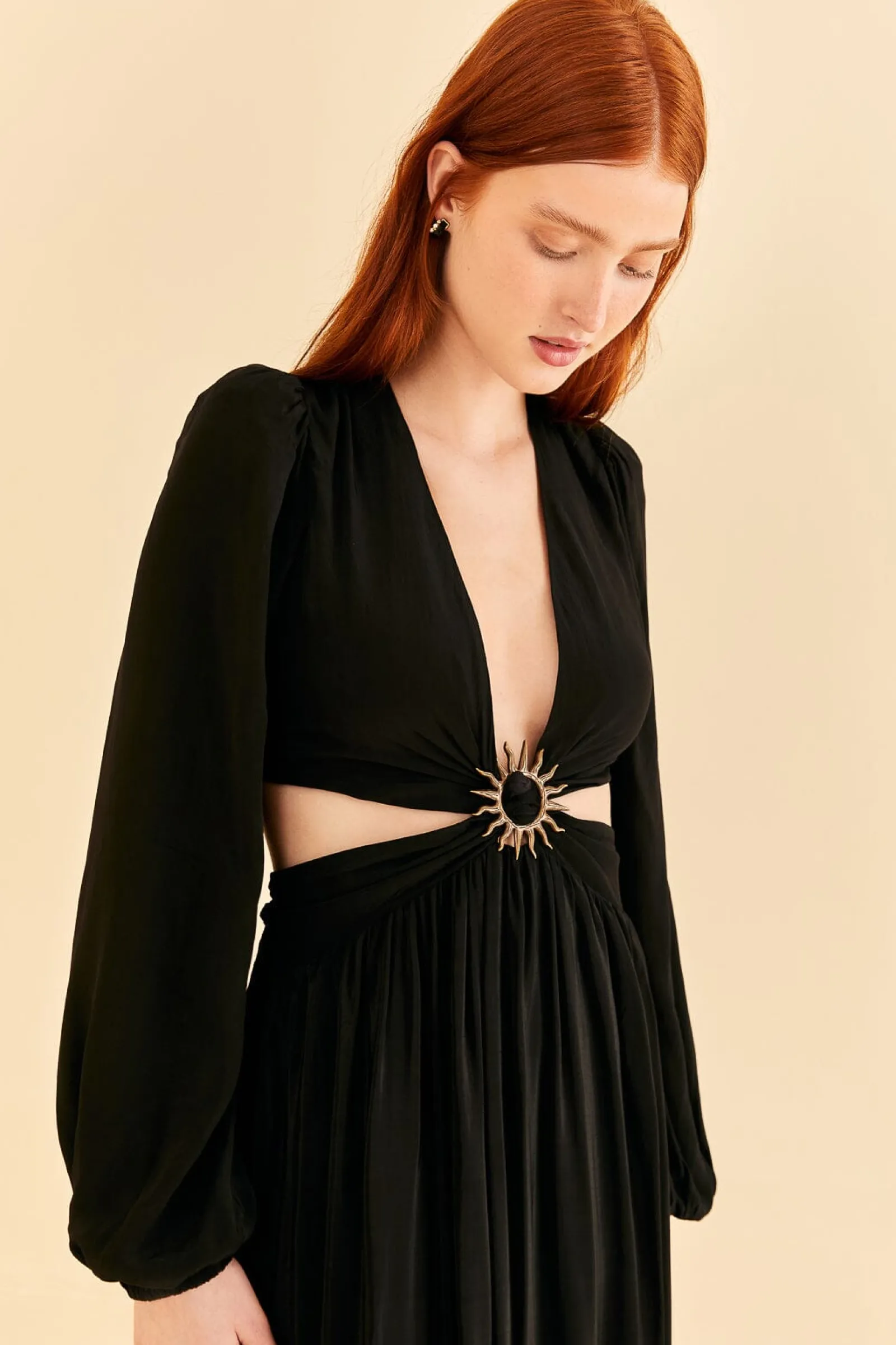 BLACK CUT OUT LONG SLEEVE MAXI DRESS