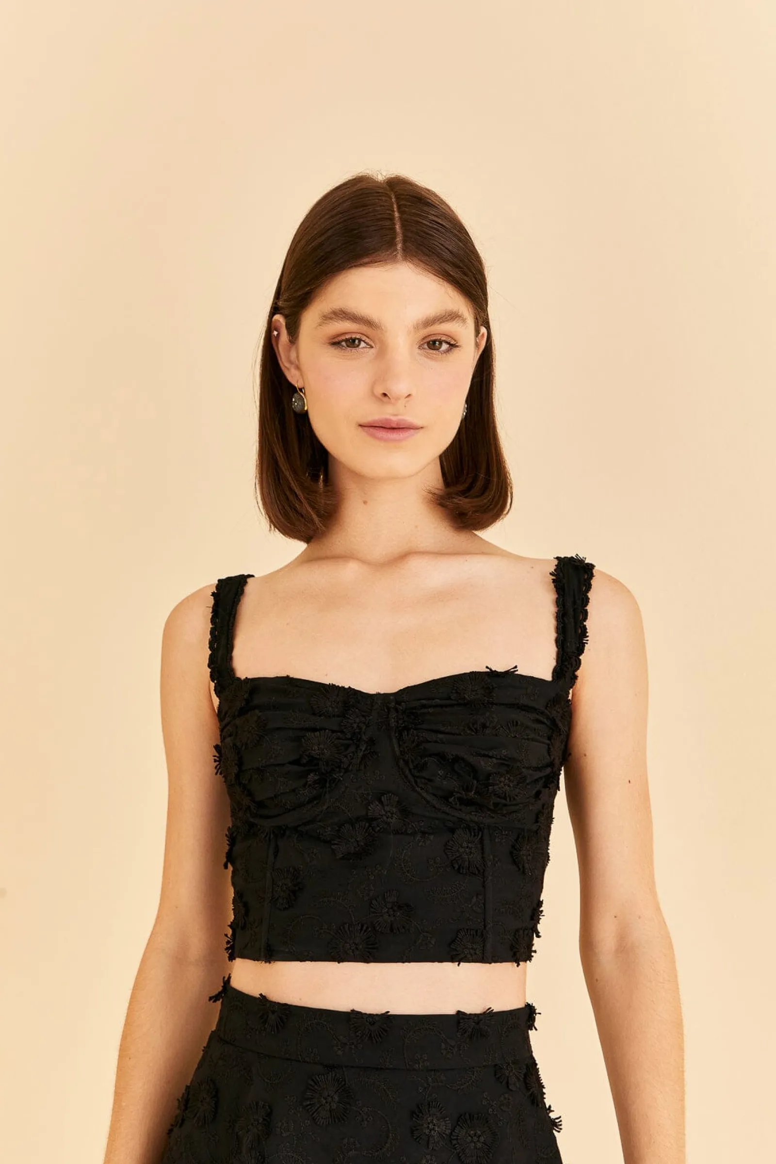  BLACK 3D FLOWER CORSET CROP TOP