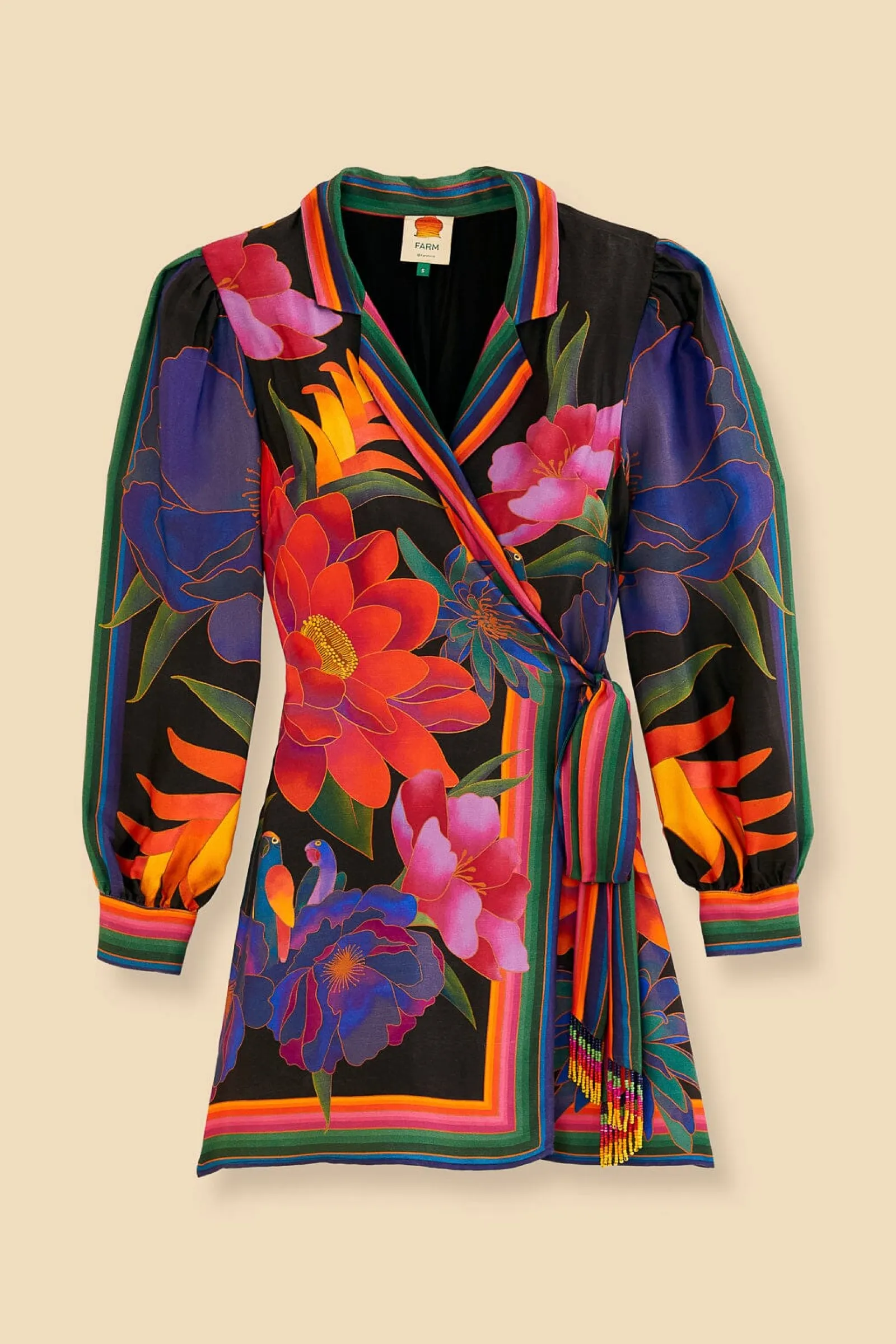 BLACK FLOWER SEASON SCARF MINI WRAP DRESS