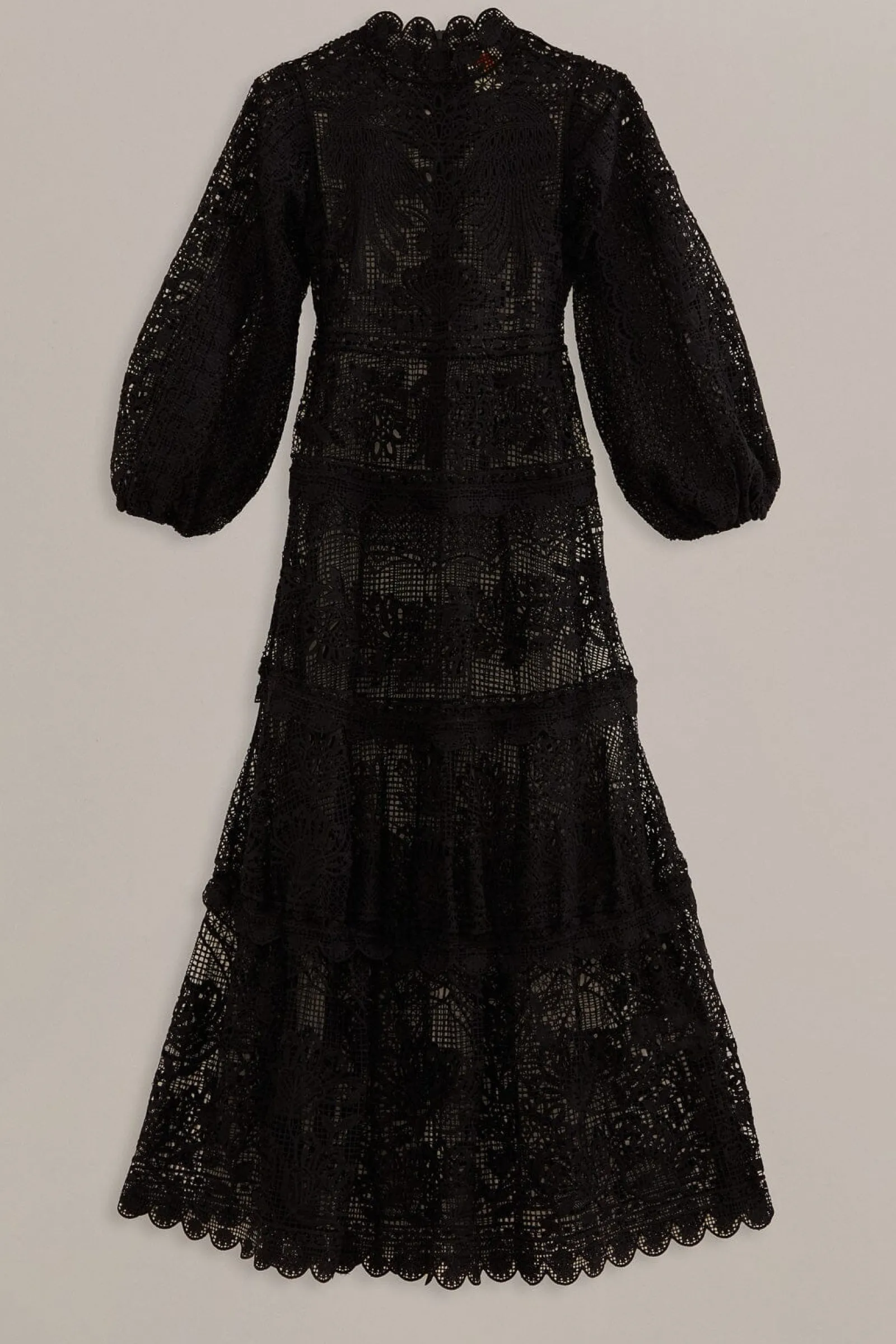 BLACK GUIPURE LONG SLEEVE MAXI DRESS