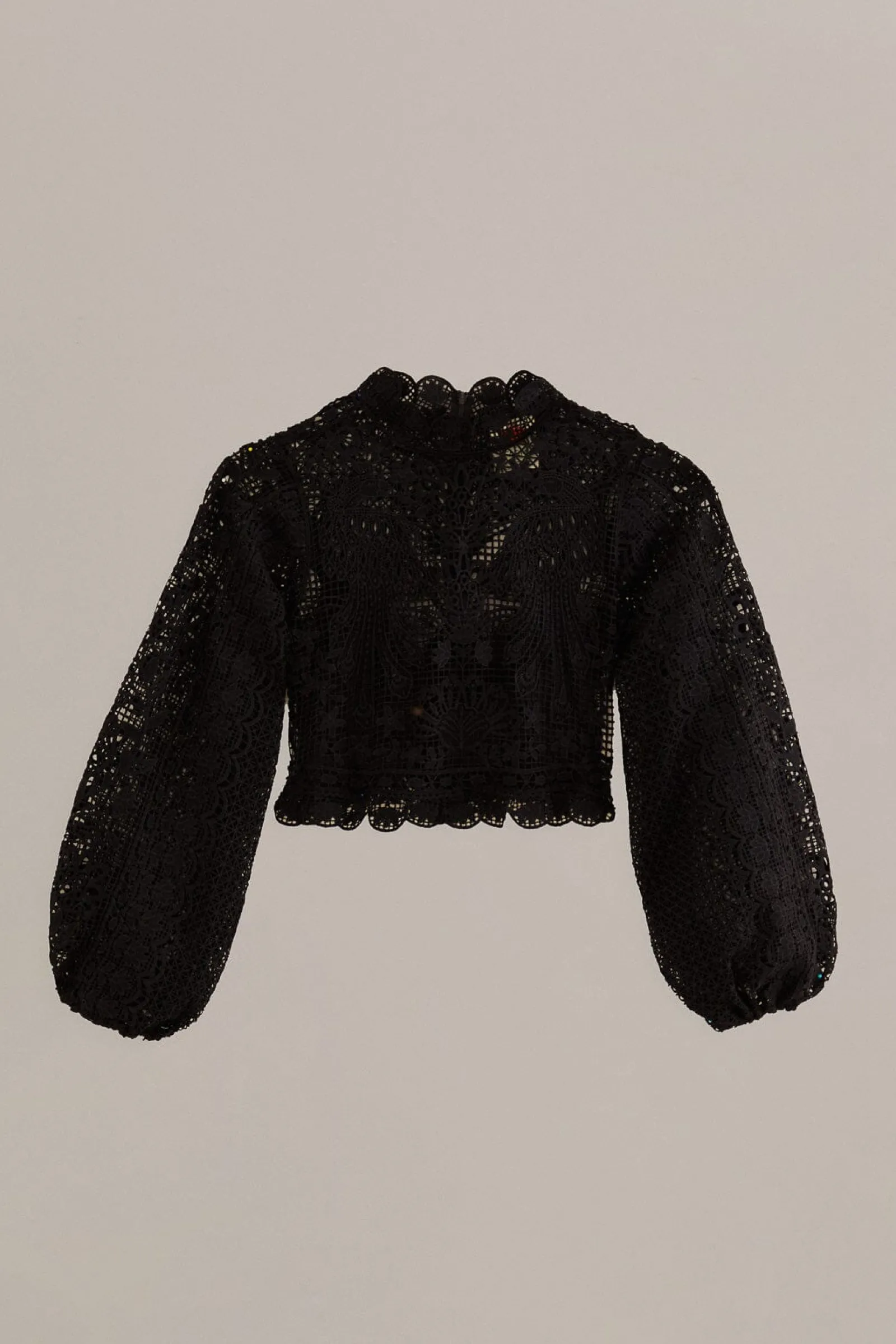 BLACK GUIPURE LONG SLEEVE BLOUSE