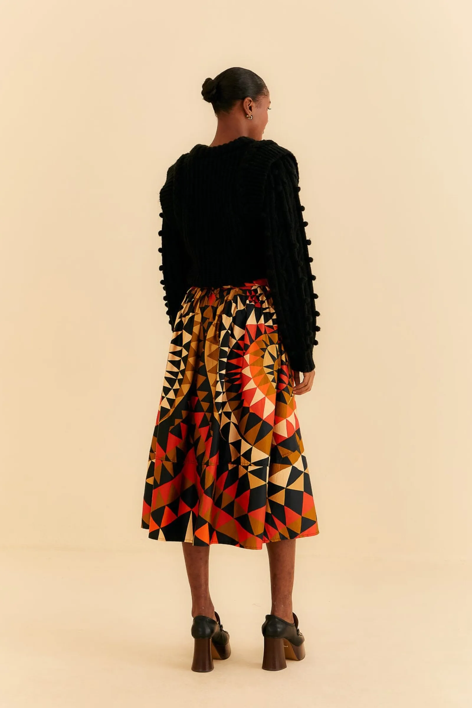 BLACK HEART DECO BUTTON DOWN MIDI SKIRT