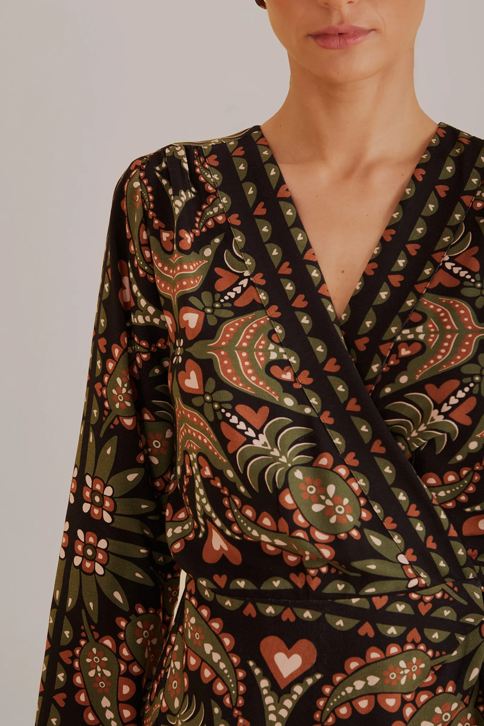 BLACK MARTINA SCARF LONG SLEEVE WRAP MINI DRESS