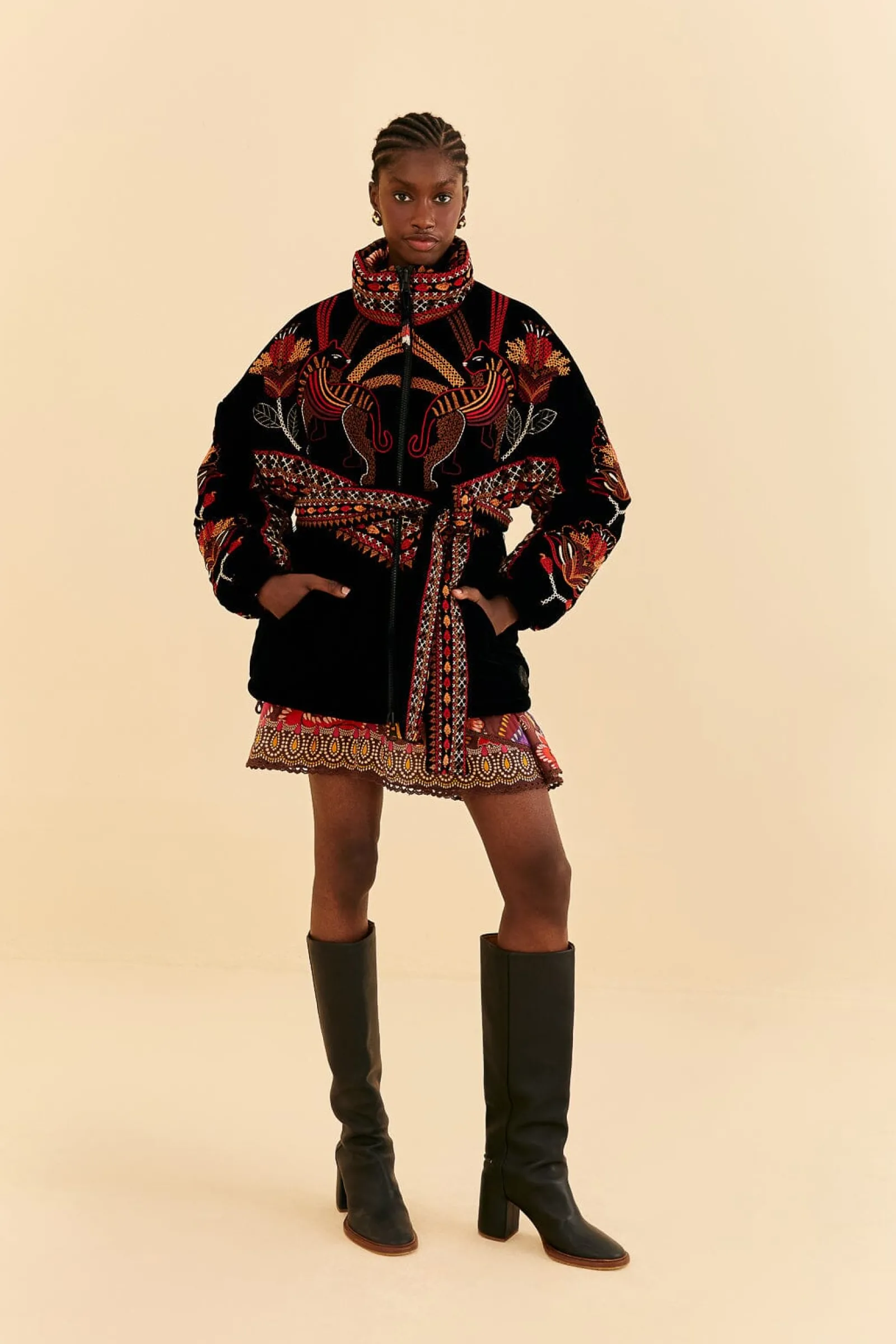  BLACK NATURE BEAUTY EMBROIDERED PUFFER JACKET