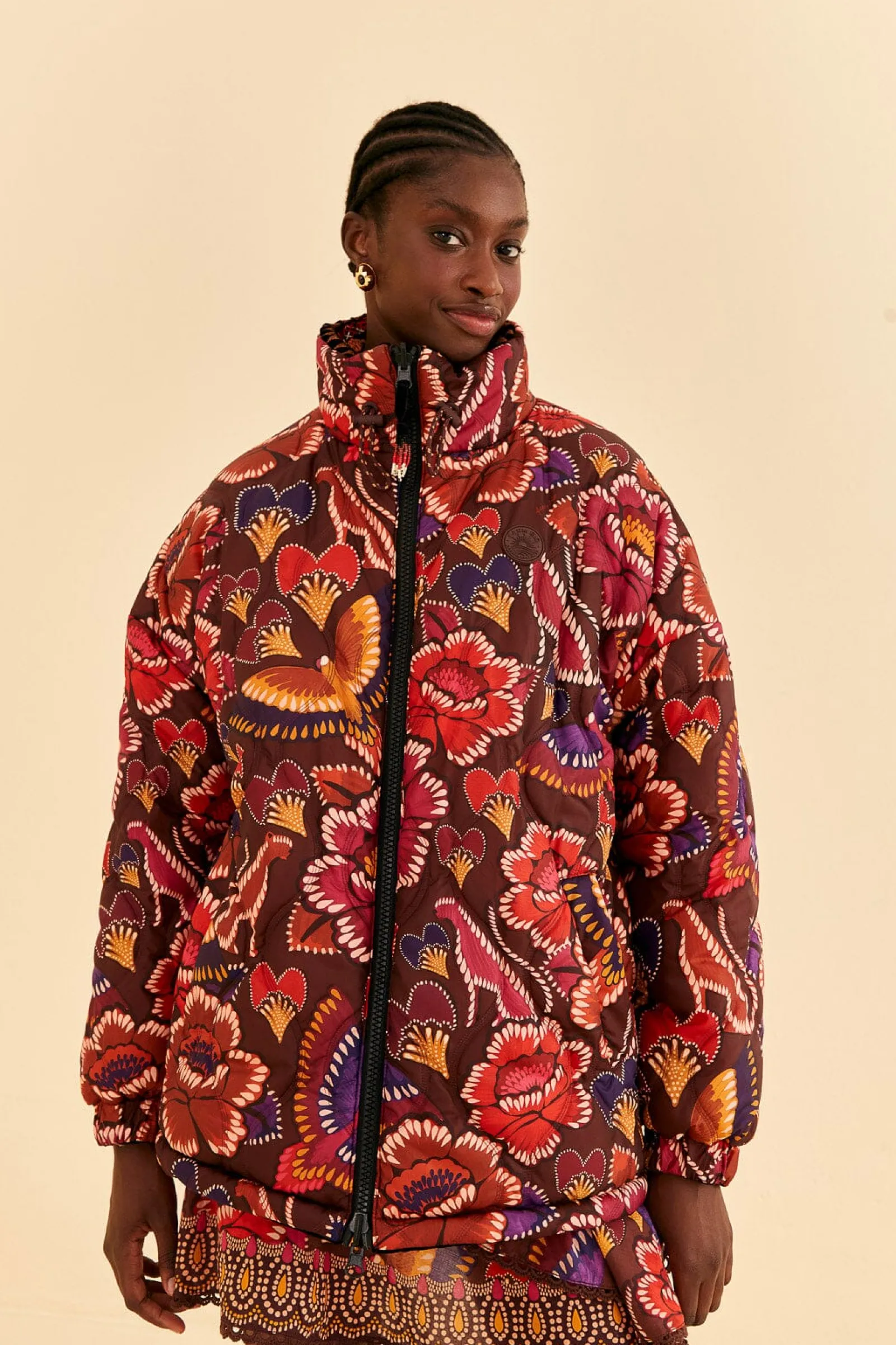 BLACK NATURE BEAUTY EMBROIDERED PUFFER JACKET