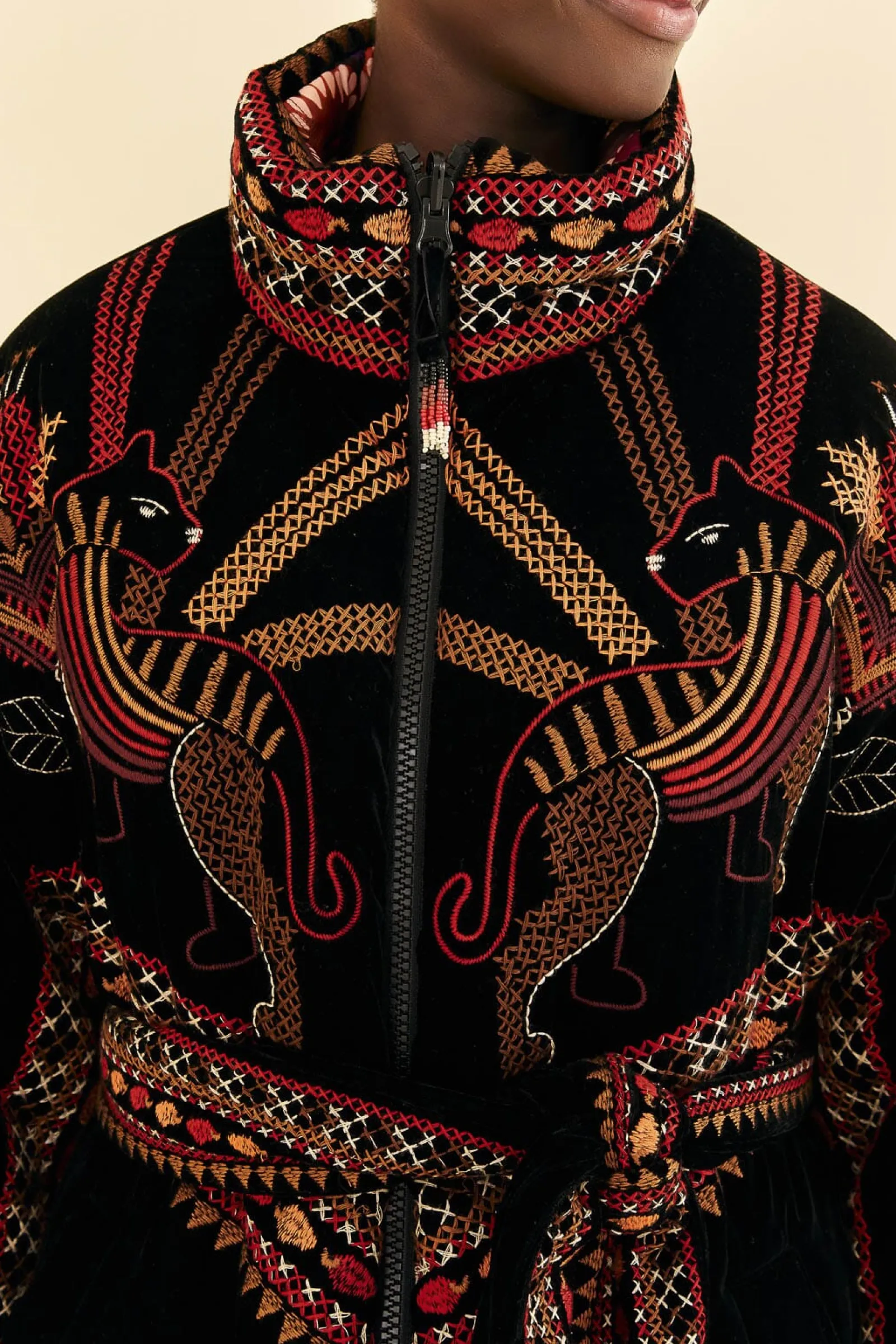 BLACK NATURE BEAUTY EMBROIDERED PUFFER JACKET