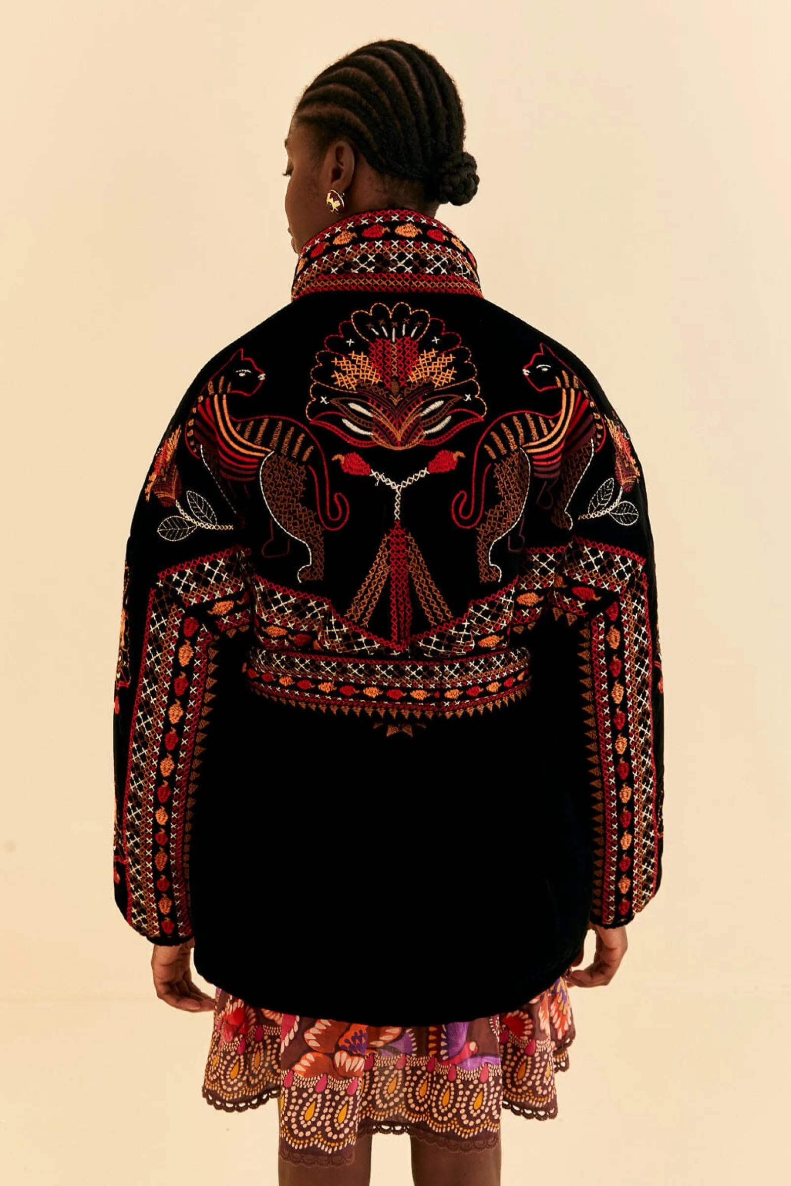 BLACK NATURE BEAUTY EMBROIDERED PUFFER JACKET