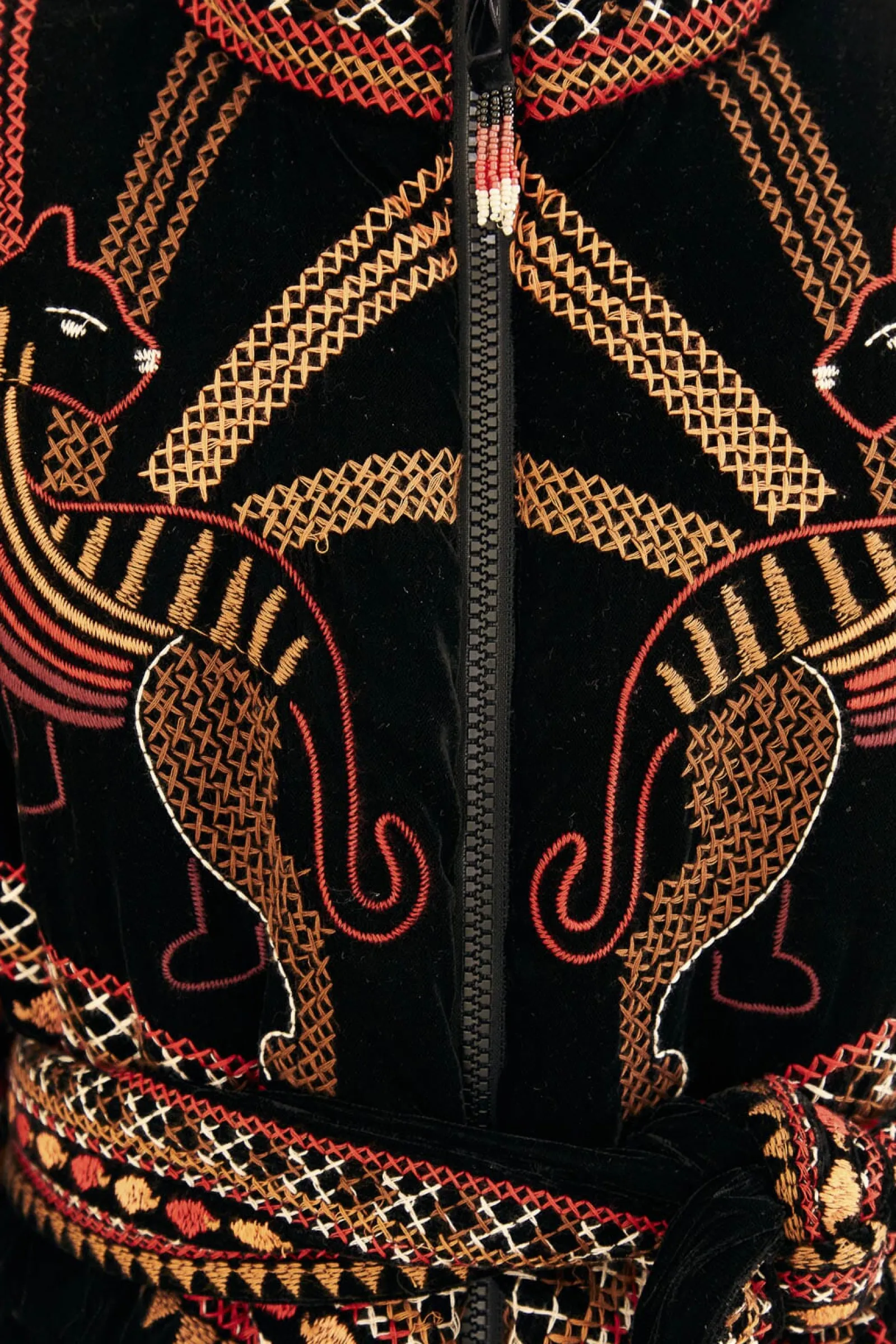 BLACK NATURE BEAUTY EMBROIDERED PUFFER JACKET