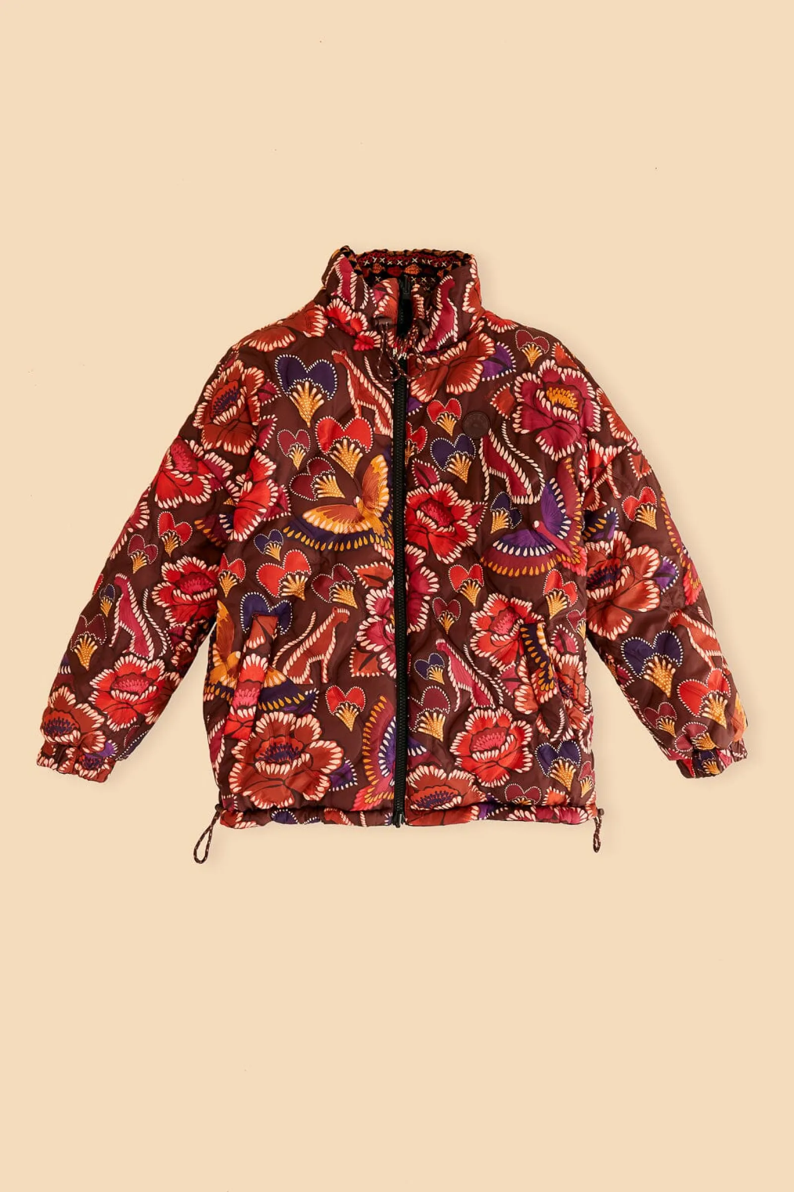 BLACK NATURE BEAUTY EMBROIDERED PUFFER JACKET