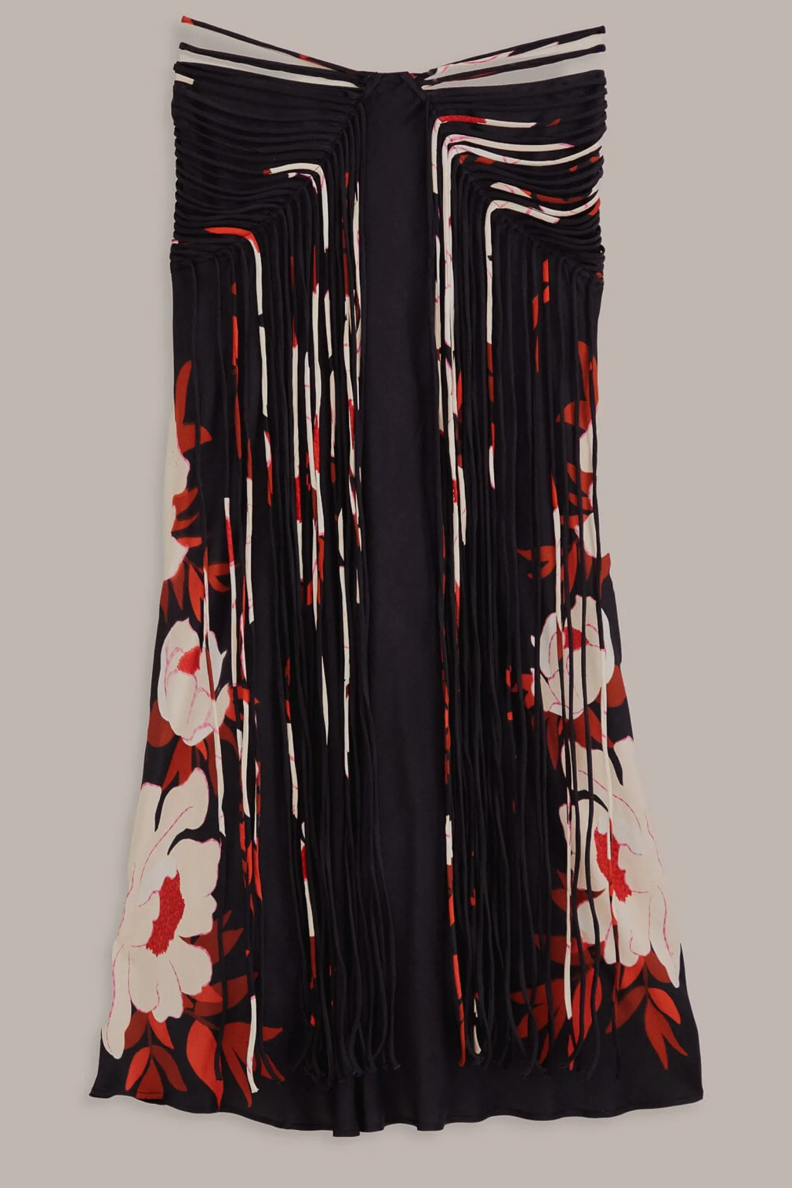 BLACK PEONY FRINGE MIDI SKIRT