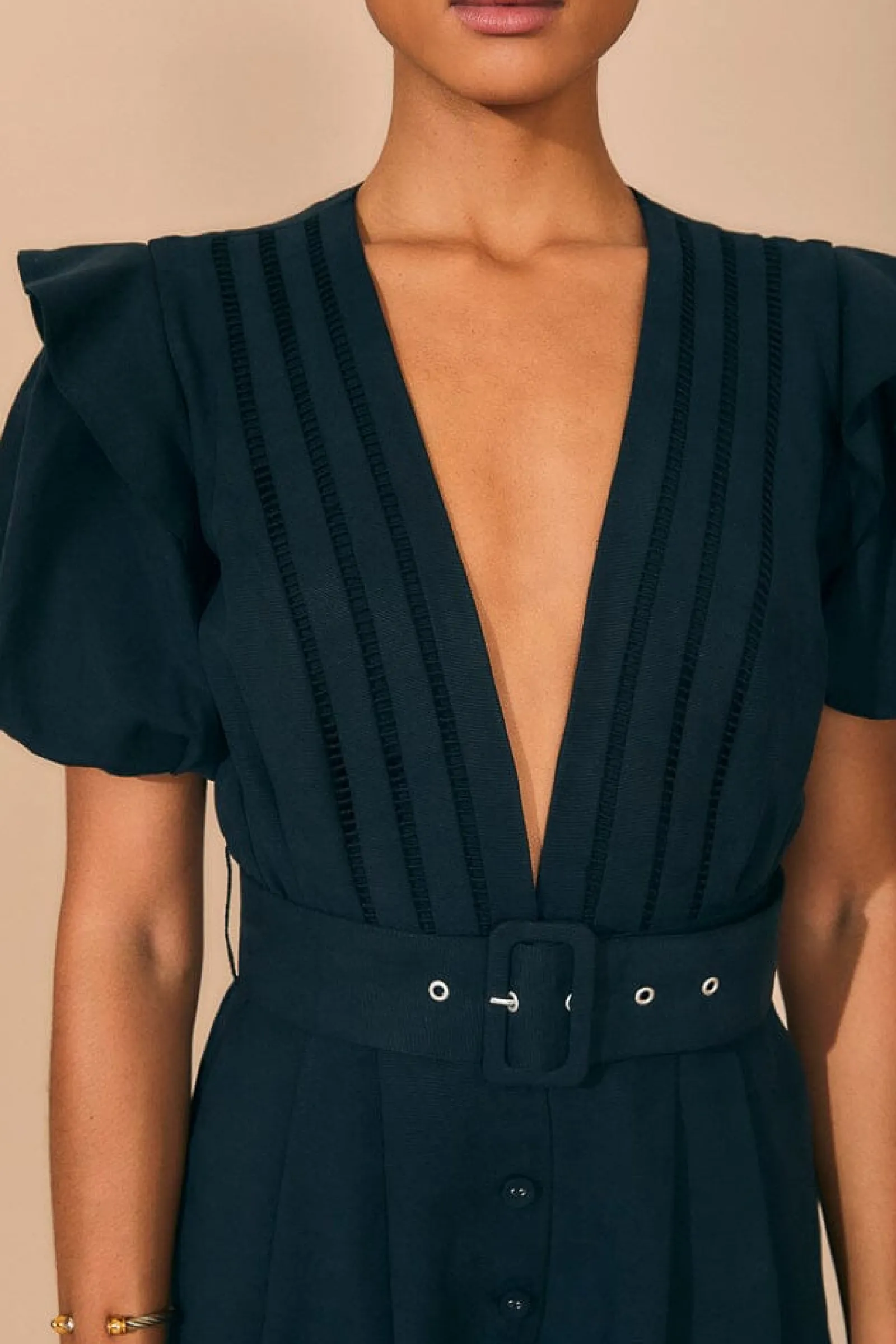 BLACK PLEATED SHORT SLEEVE JUMPSUIT