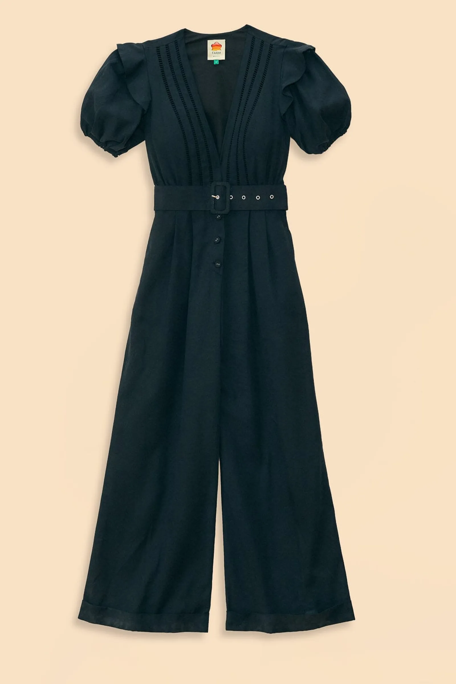 BLACK PLEATED SHORT SLEEVE JUMPSUIT