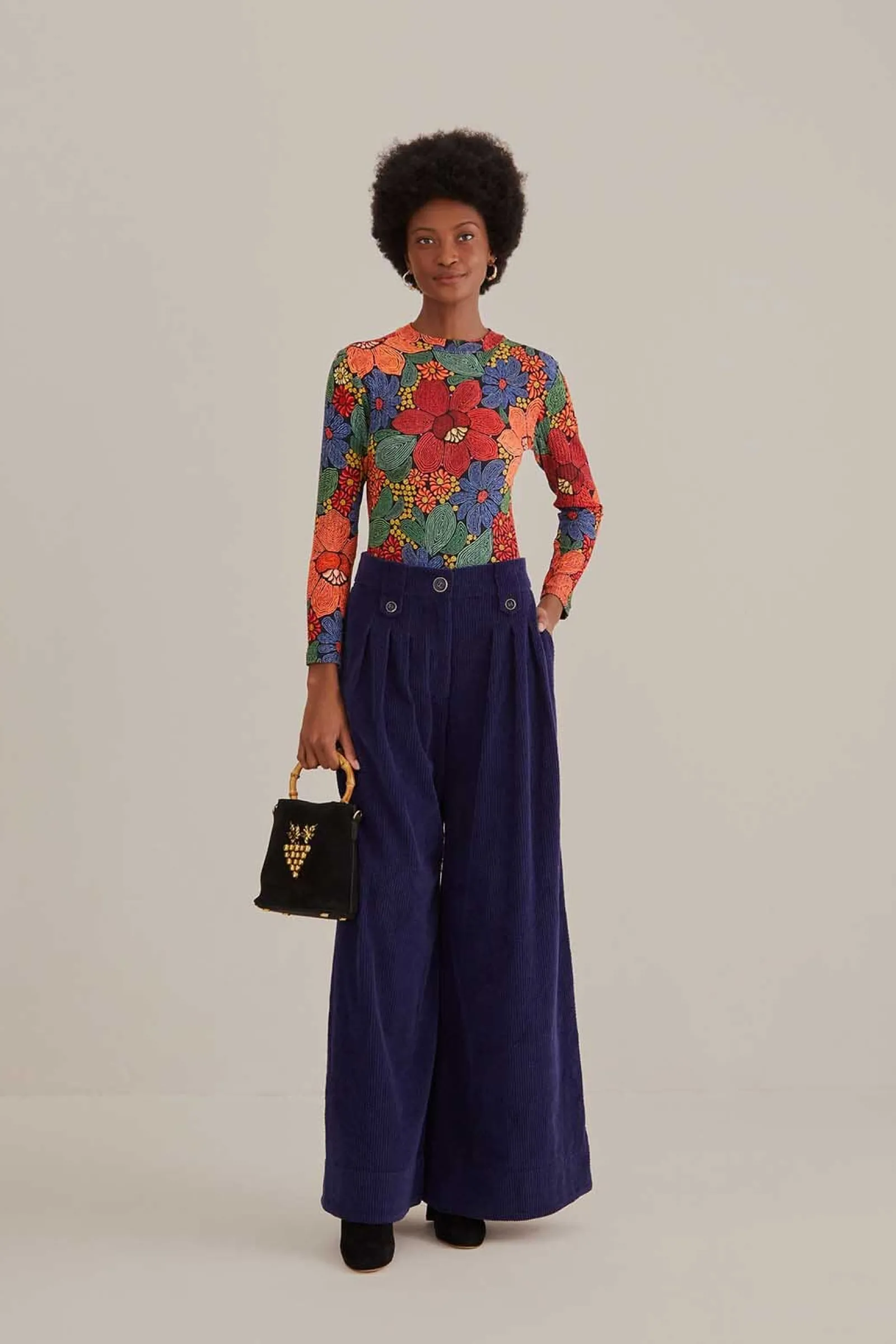 BLACK STITCHED FLOWERS ORGANIC COTTON BODYSUIT