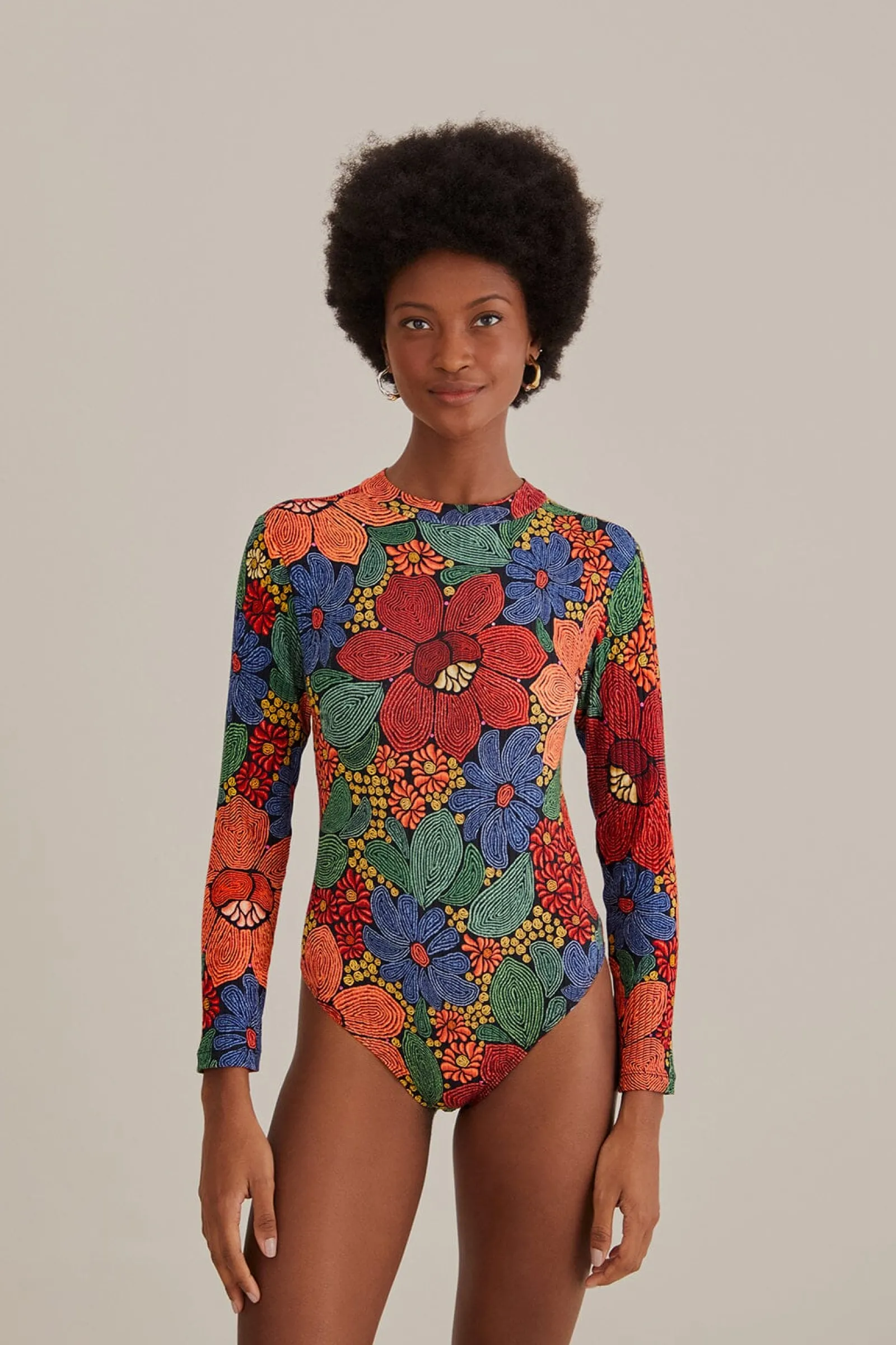 BLACK STITCHED FLOWERS ORGANIC COTTON BODYSUIT