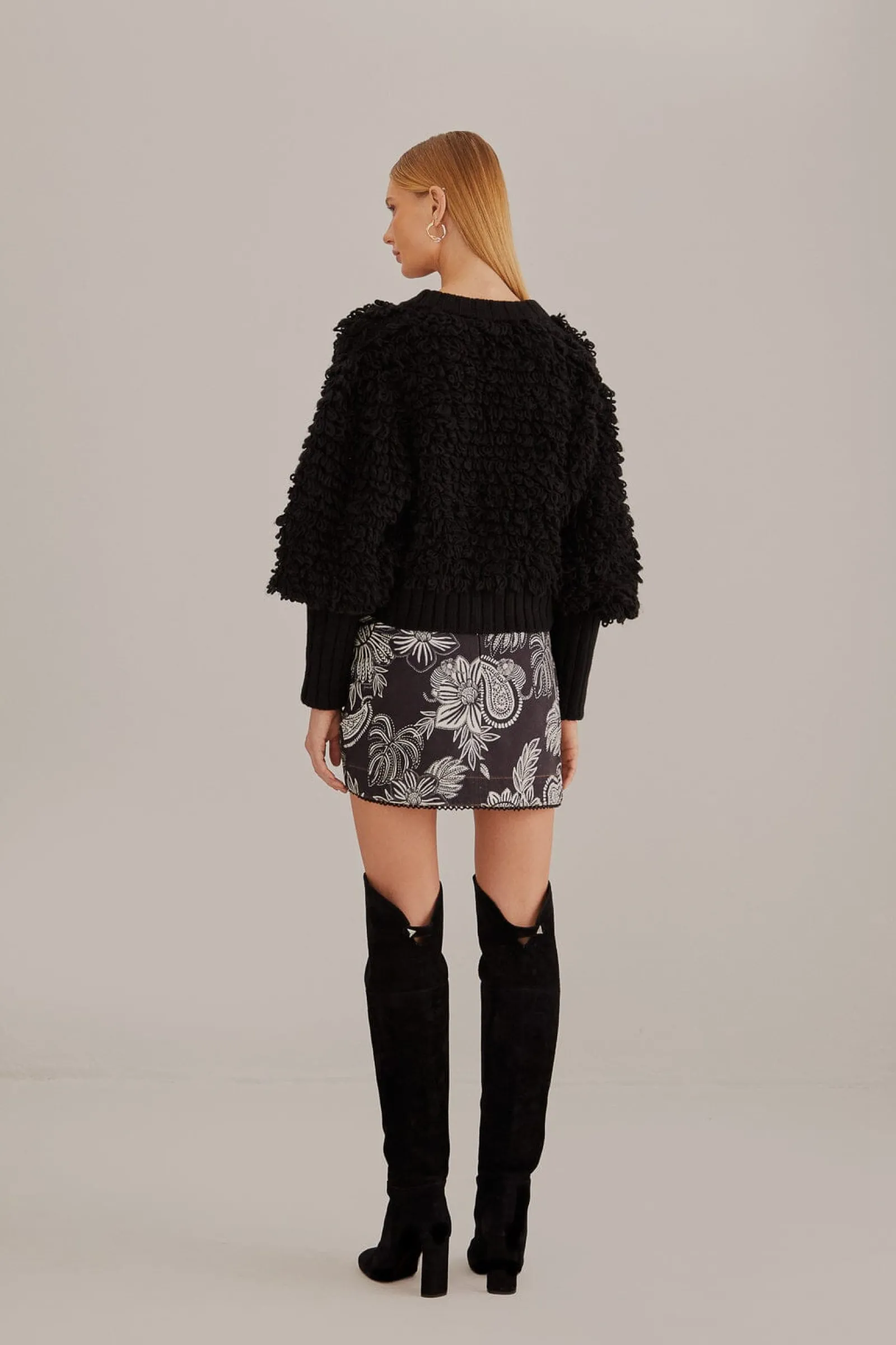 BLACK TEXTURED V NECK CARDIGAN