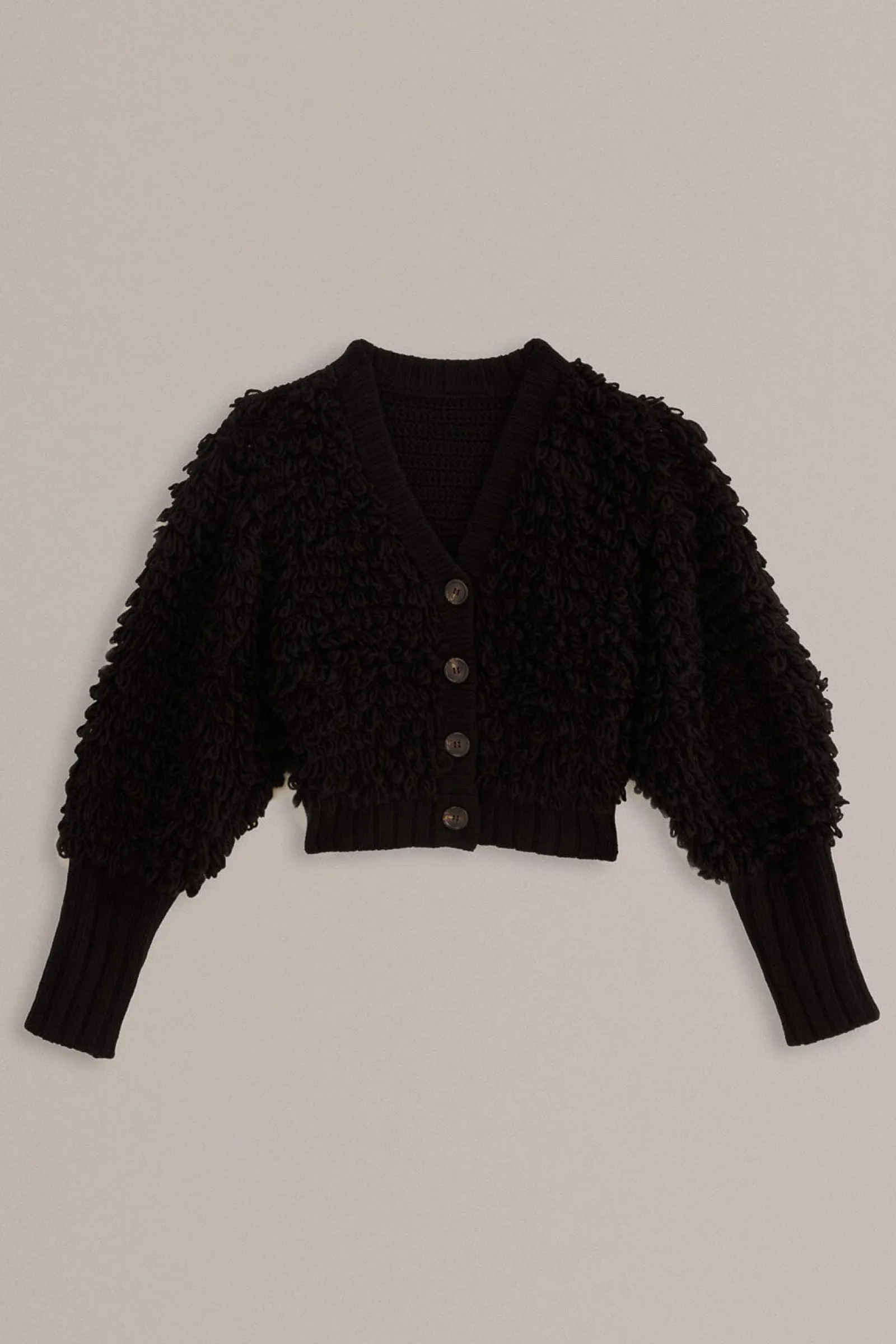 BLACK TEXTURED V NECK CARDIGAN
