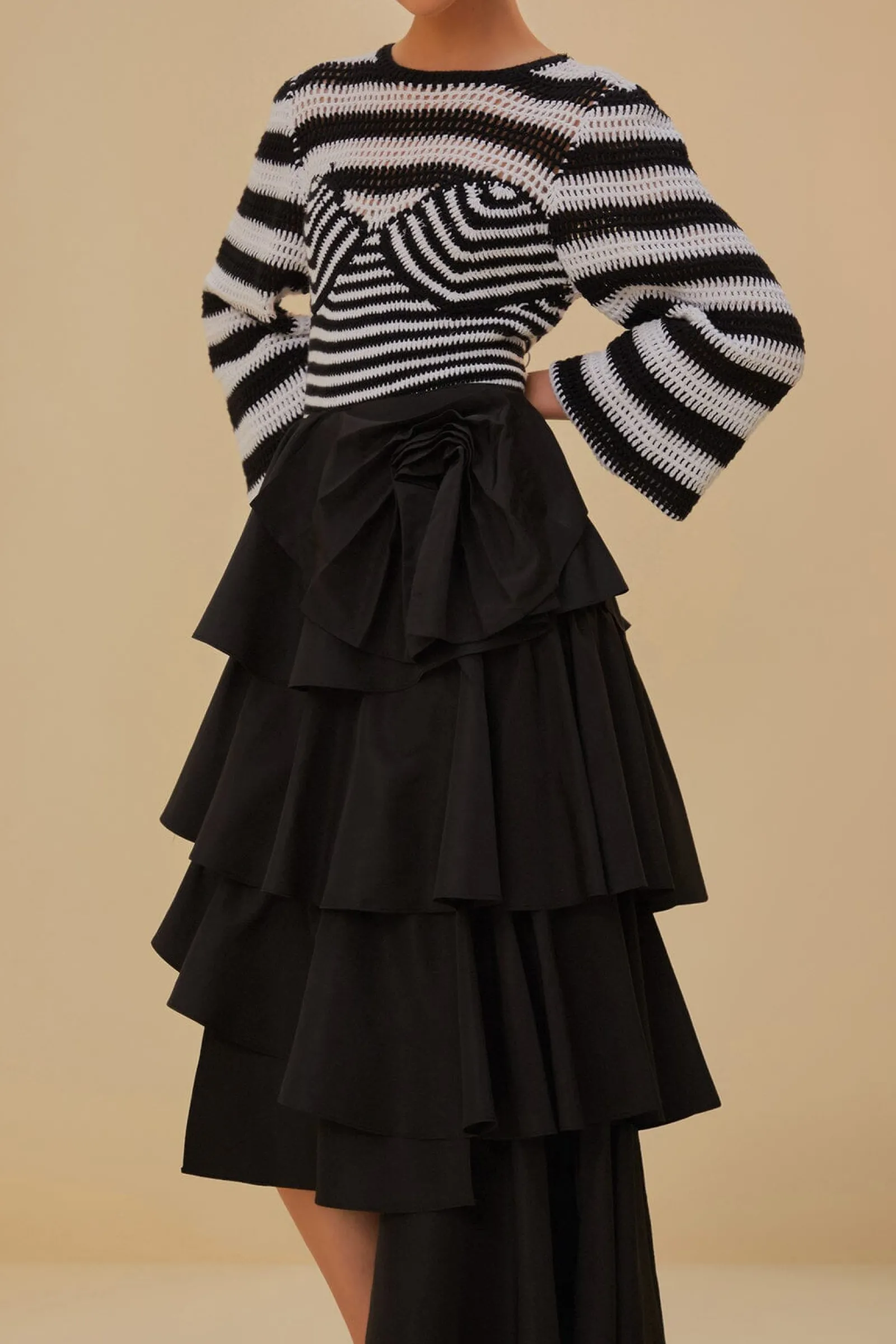 BLACK TIERED BOW DETAIL MAXI SKIRT