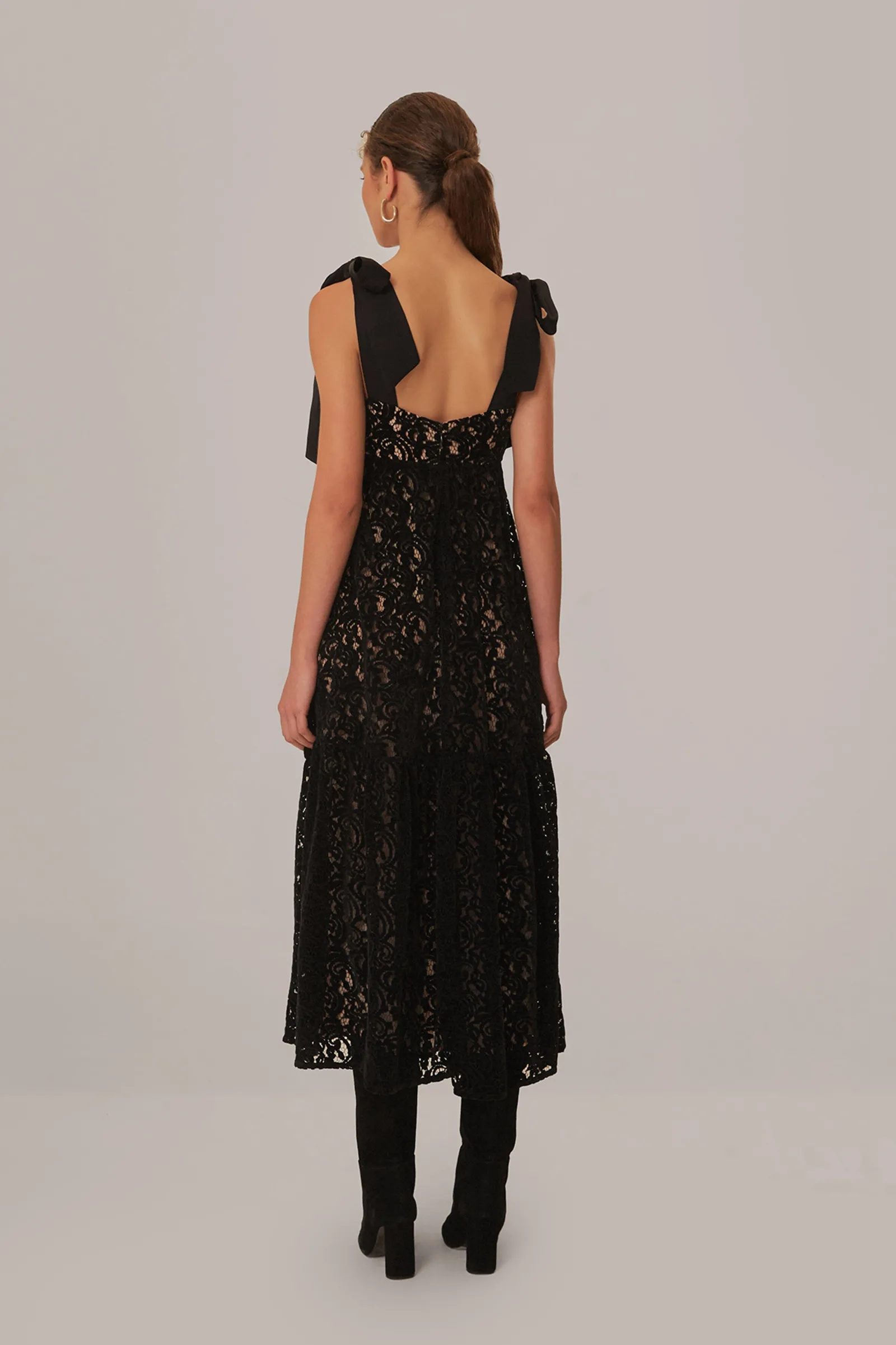 BLACK VELVET LACE SLEEVELESS MAXI DRESS