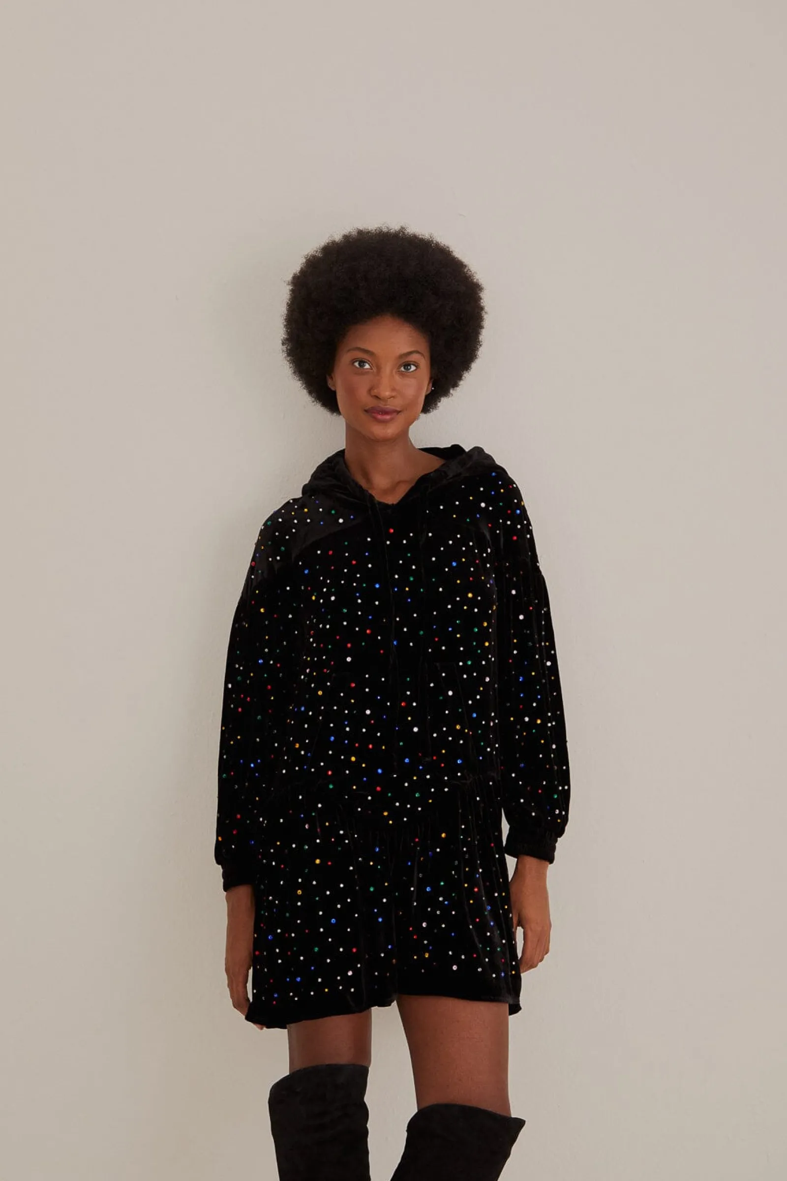  BLACK VELVET LONG SLEEVE MINI DRESS