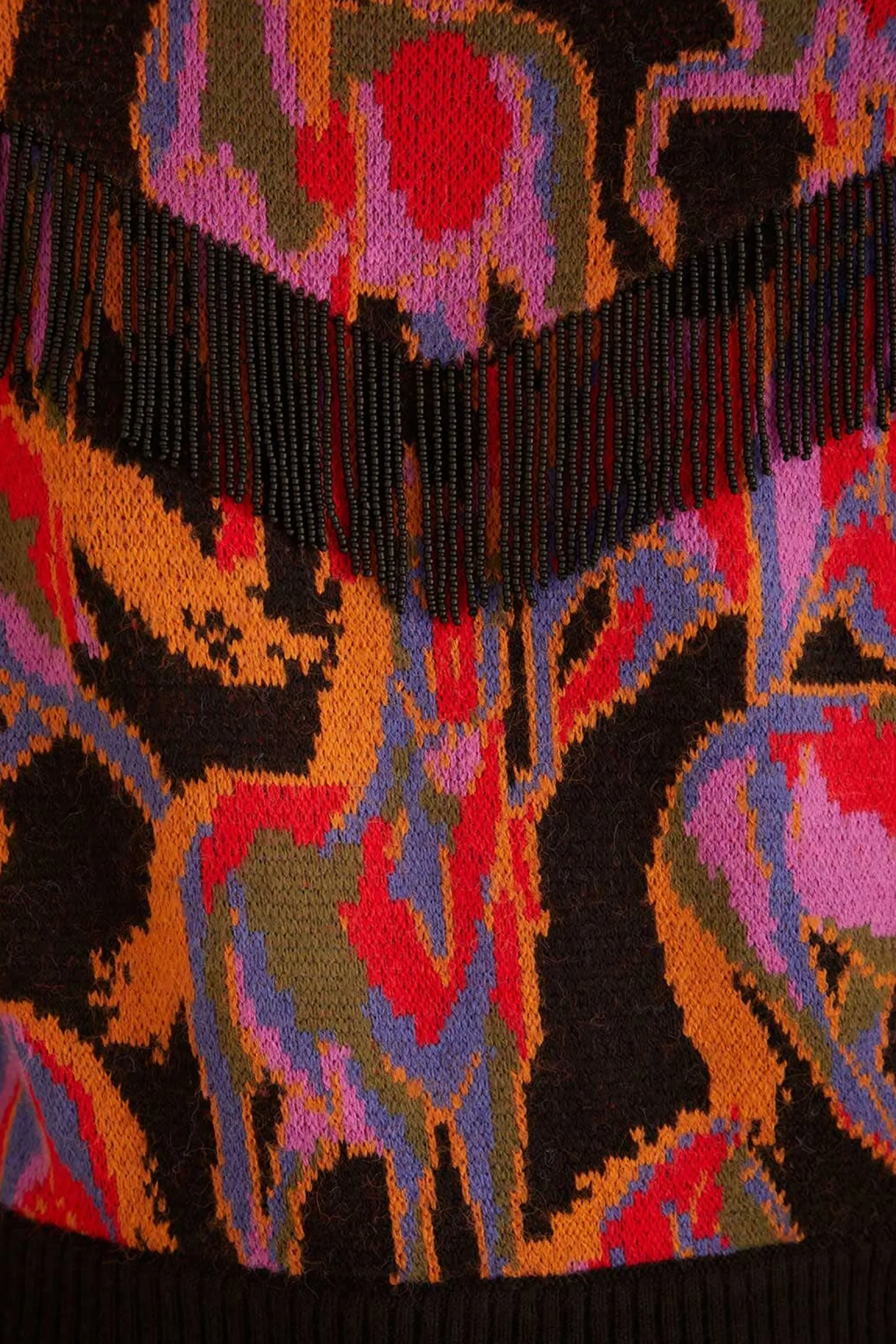 BLACK WILD HORSES FRINGE SWEATER