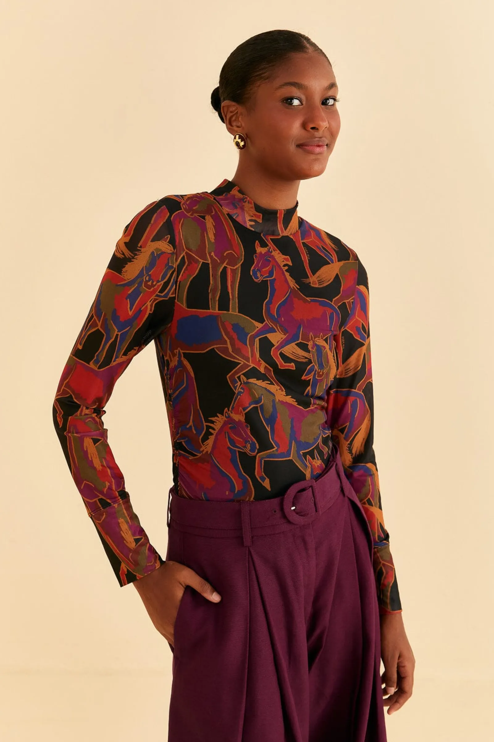  BLACK WILD HORSES TULLE BLOUSE