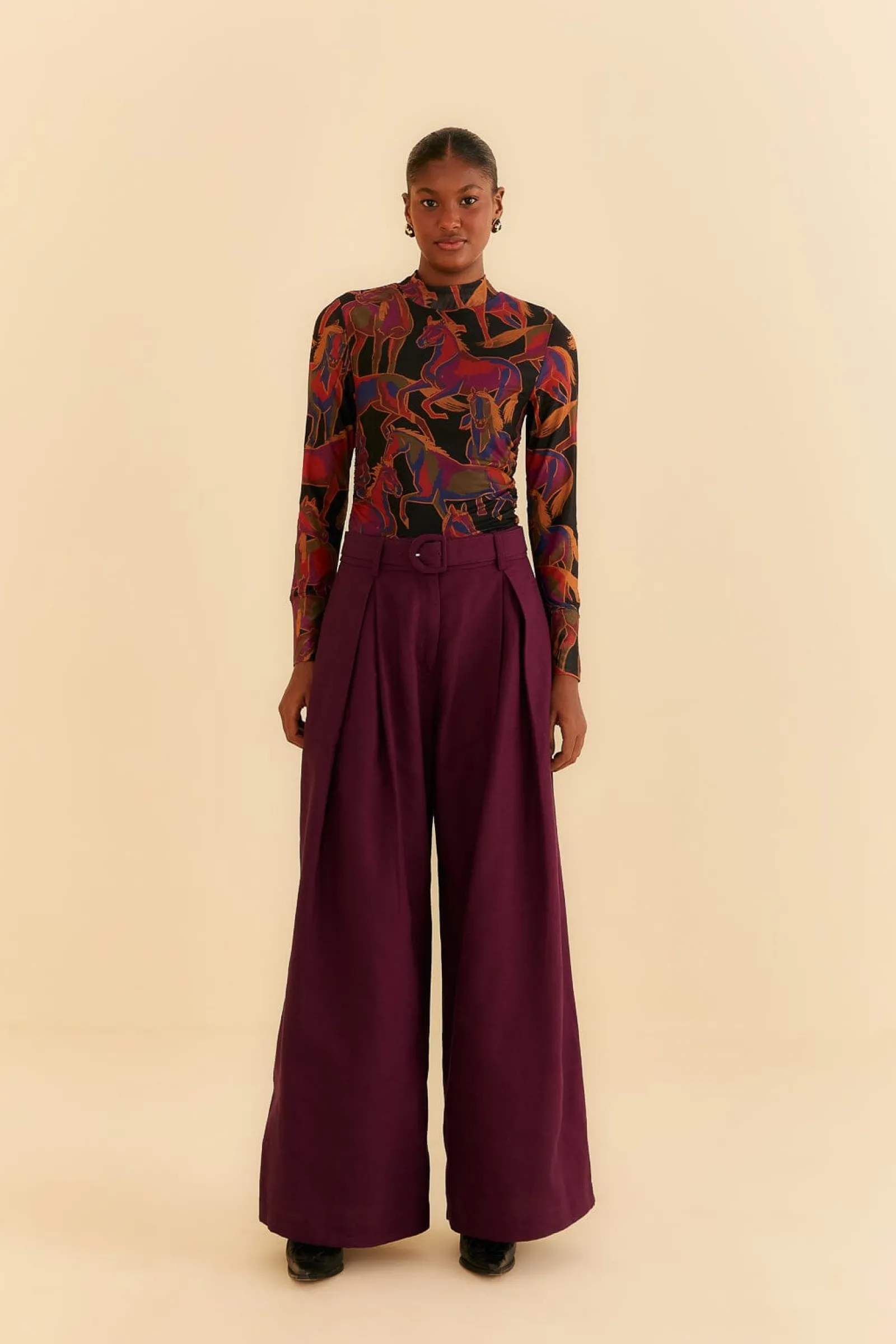 BLACK WILD HORSES TULLE BLOUSE