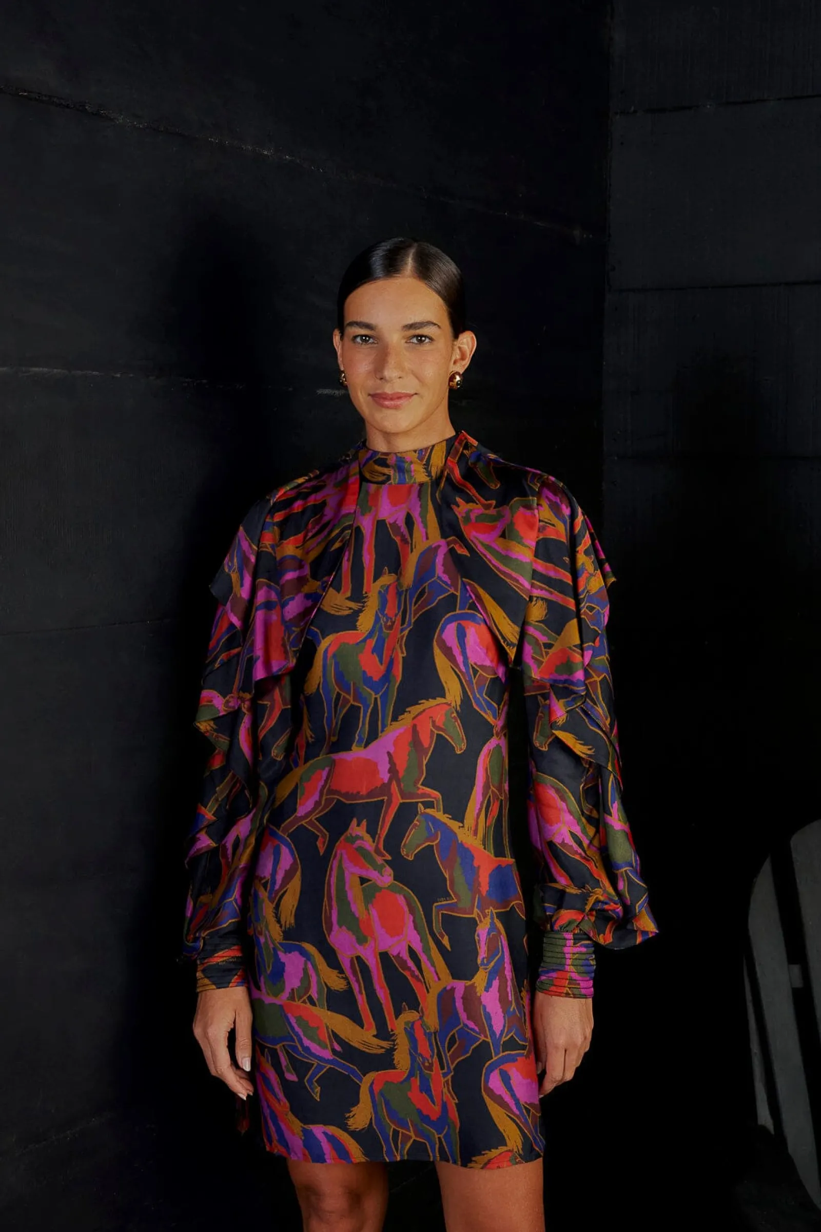 BLACK WILD HORSES BACKLESS MINI DRESS