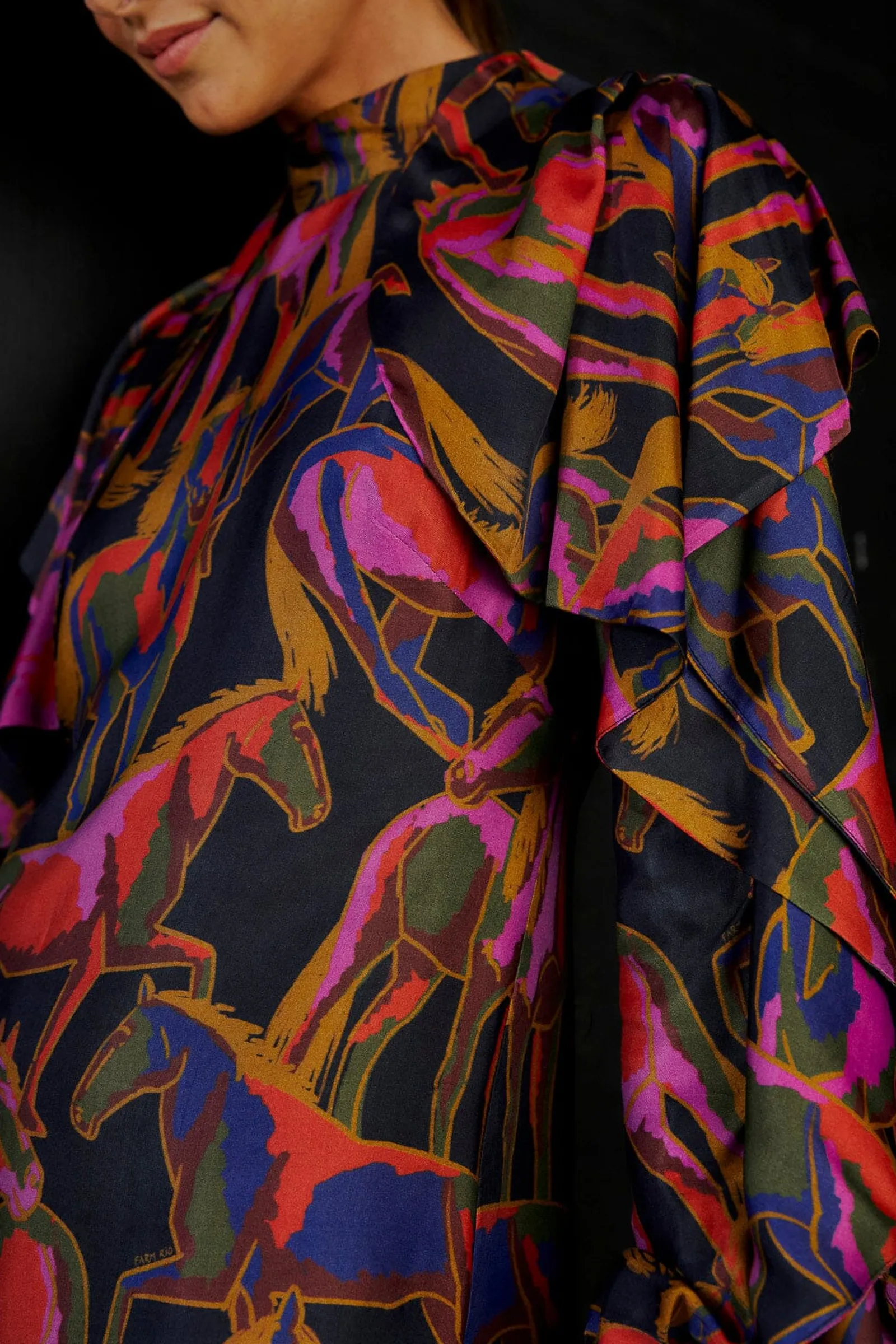 BLACK WILD HORSES BACKLESS MINI DRESS