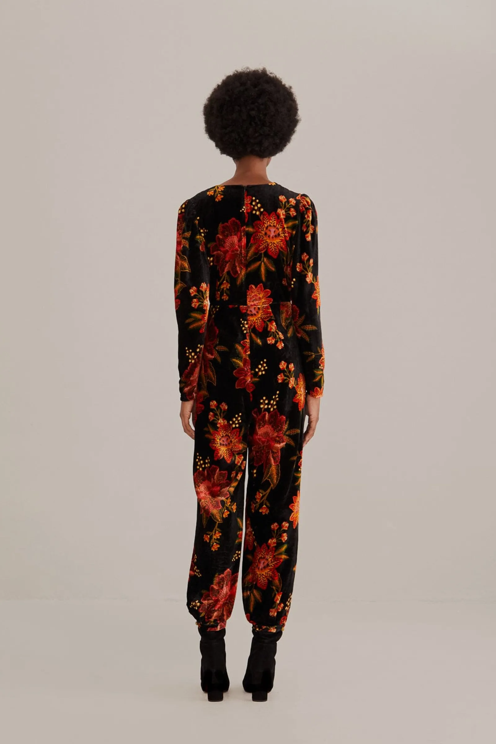 BLACK WINTER BLOOM V NECK JUMPSUIT