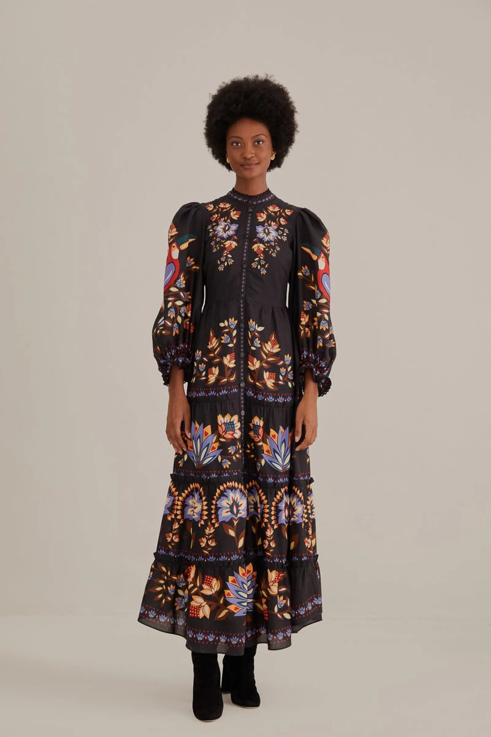  BLACK WINTER GARDEN LONG SLEEVE MAXI DRESS
